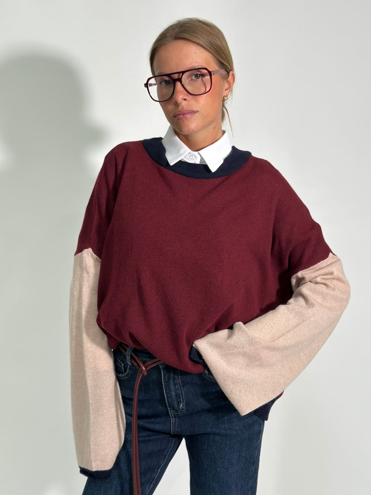 Cashmere blend tricolore 16091 BORDO'