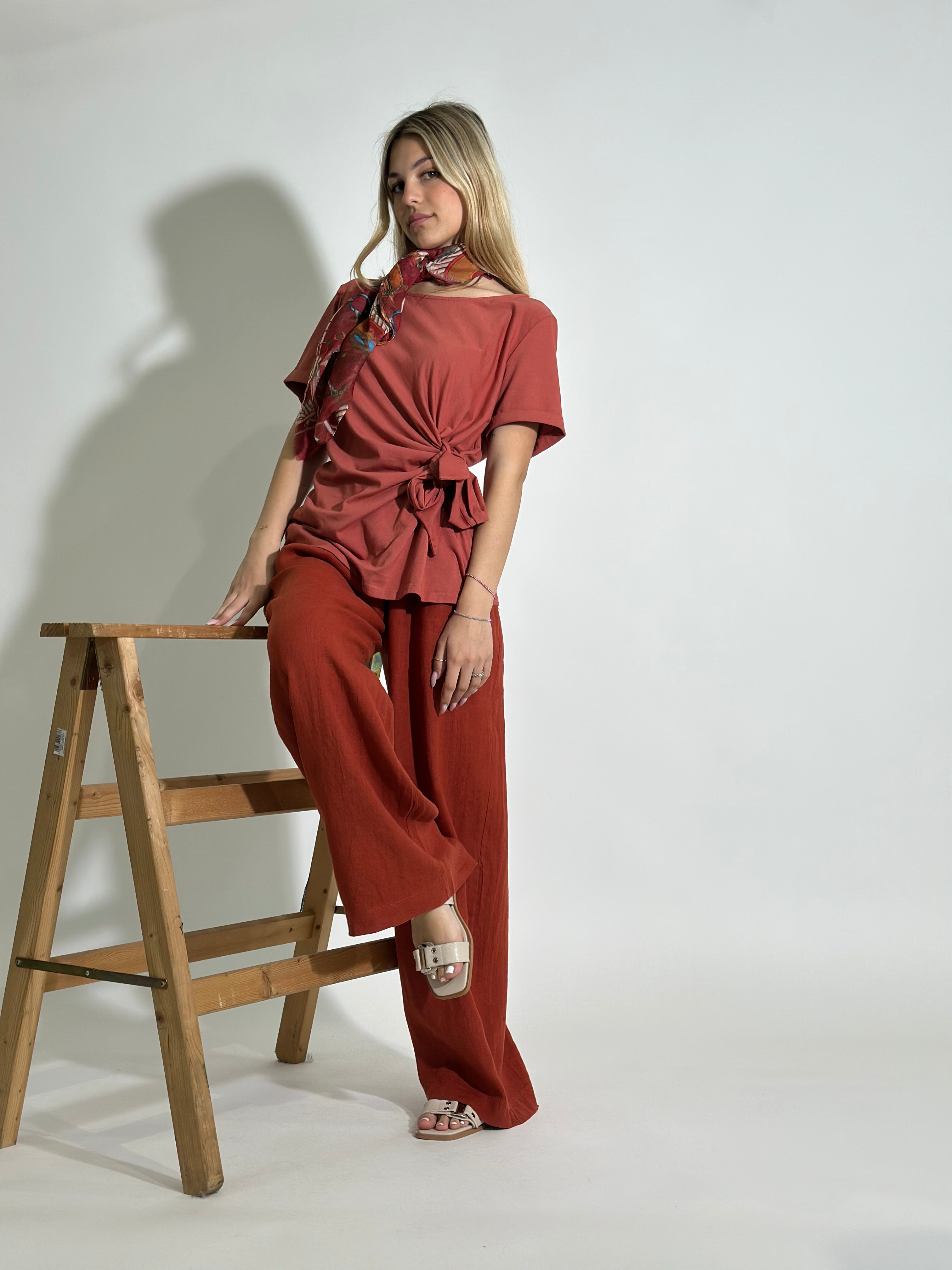 Pantalone lino 78223 ARANCIO