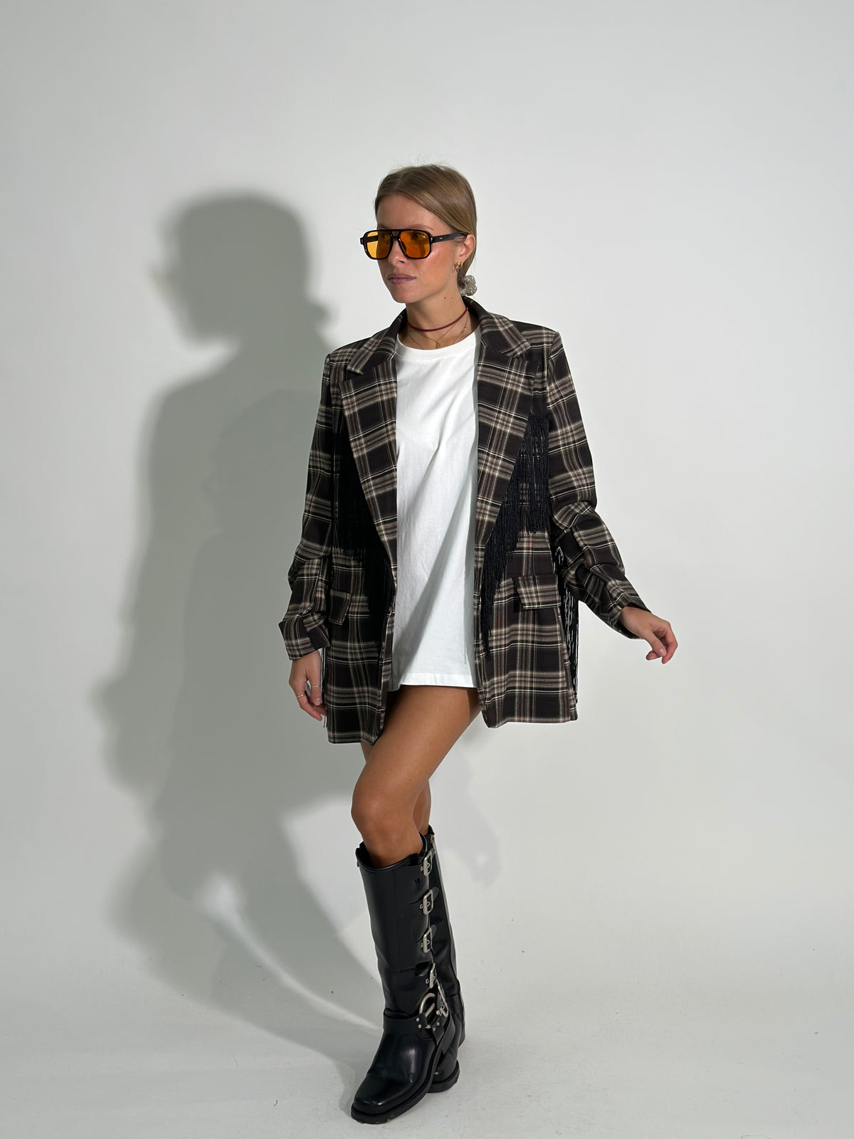 Giacca check frange 29079