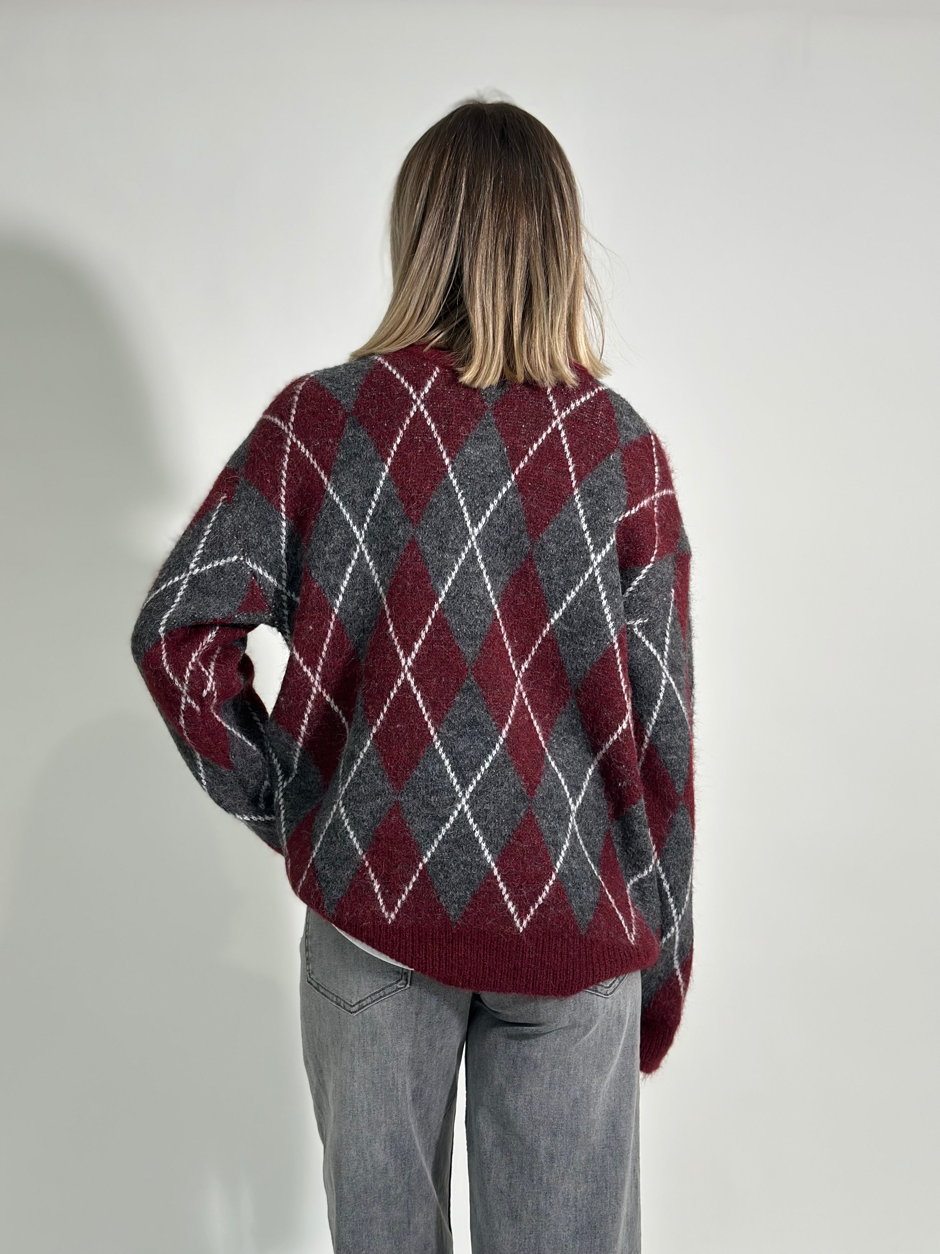 Maglia fluffy rombi 6651 BURGUNDY