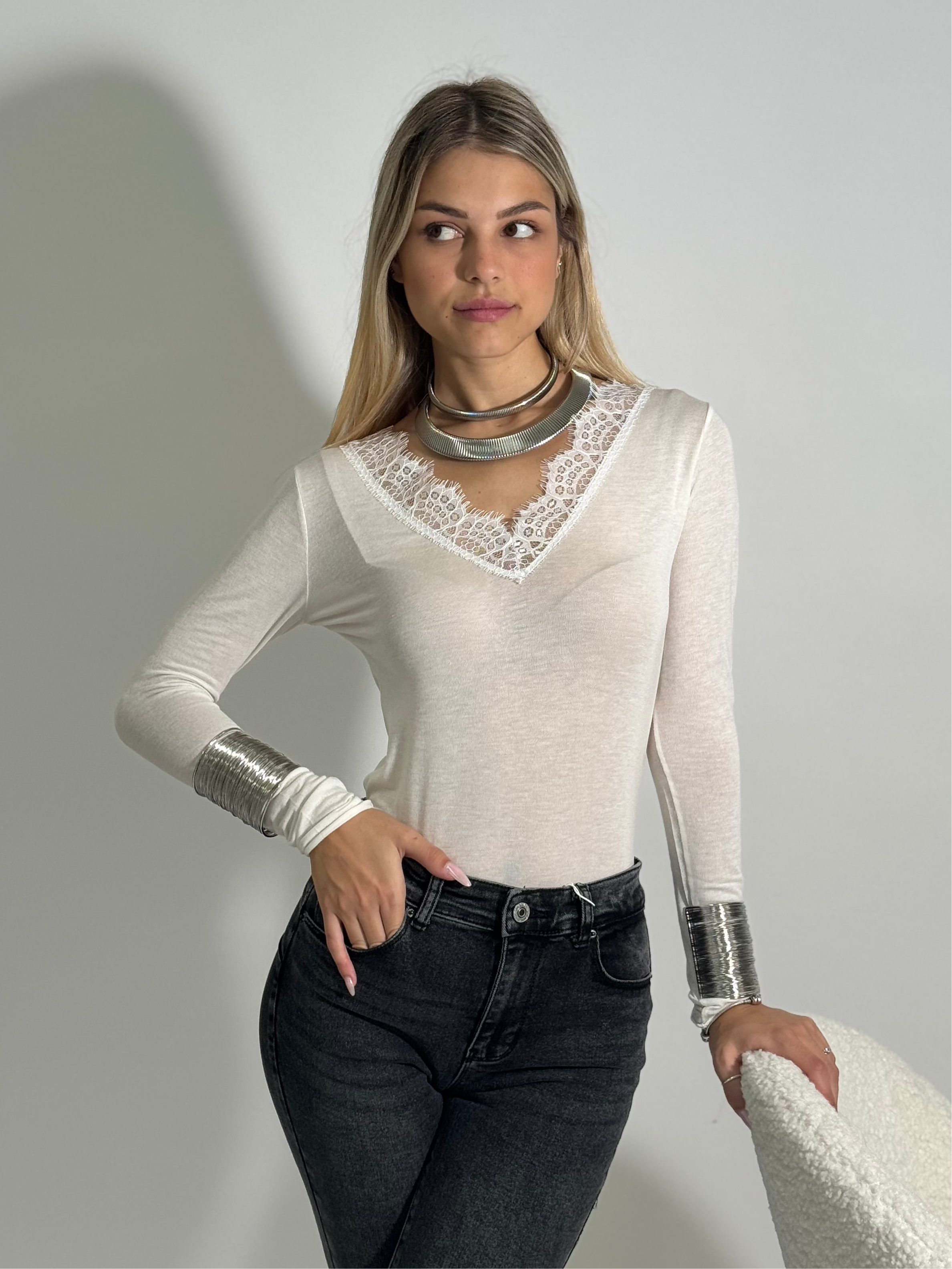 Maglia light cashmere pizzo 26546A