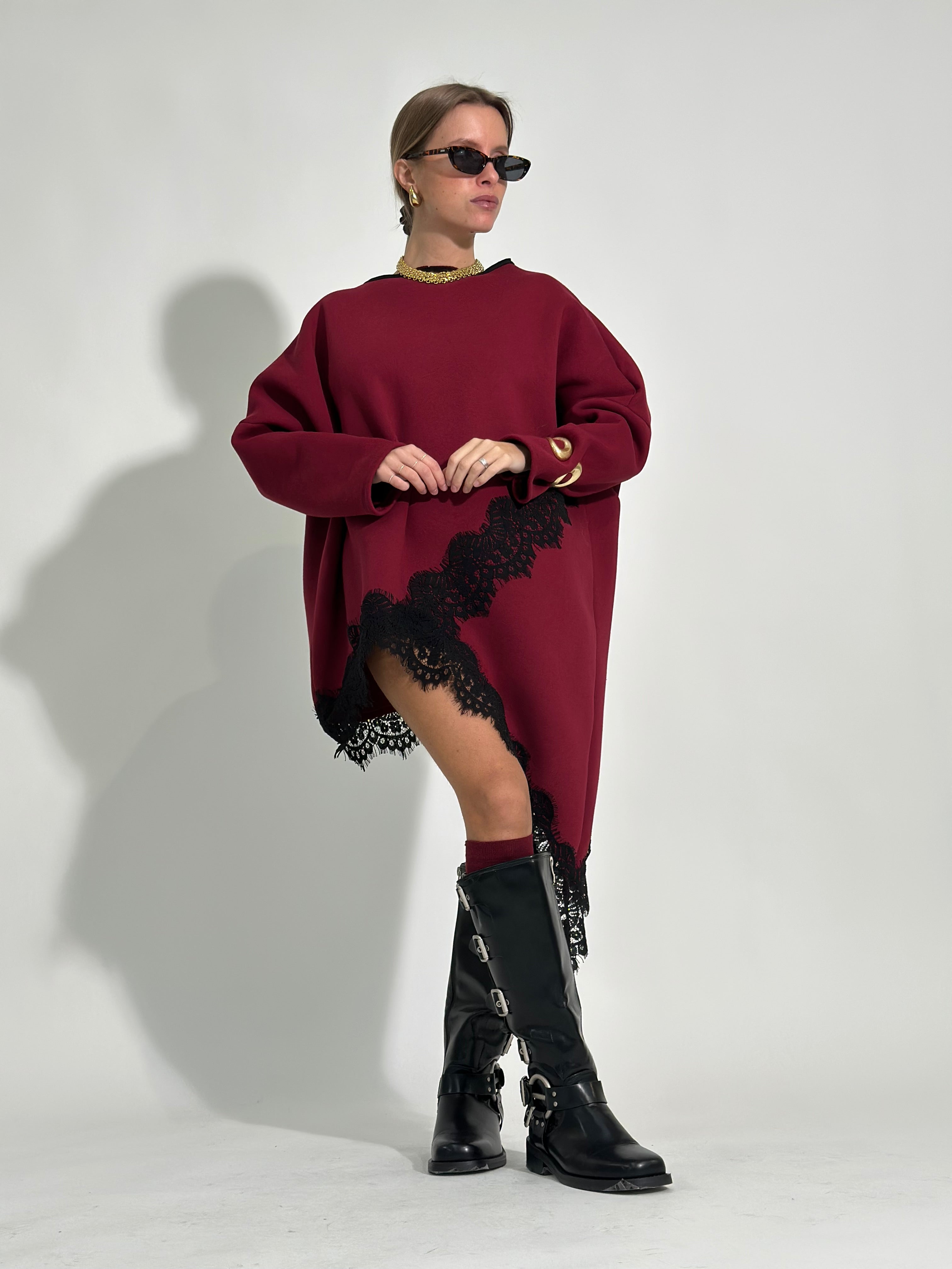 Felpa asimmetrica pizzo 80510 bordò