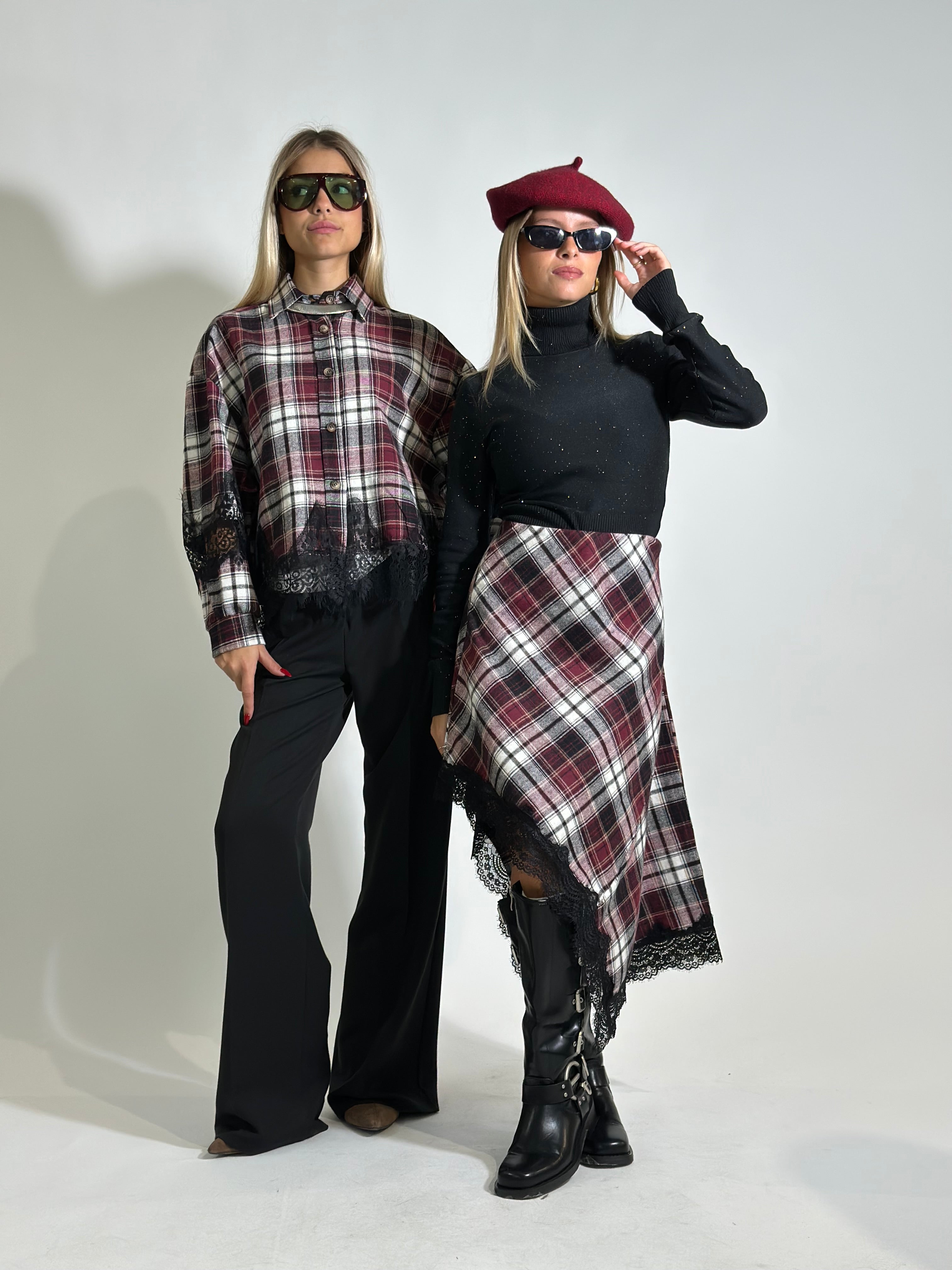 Camicia quadri pizzo 80260 BURGUNDY