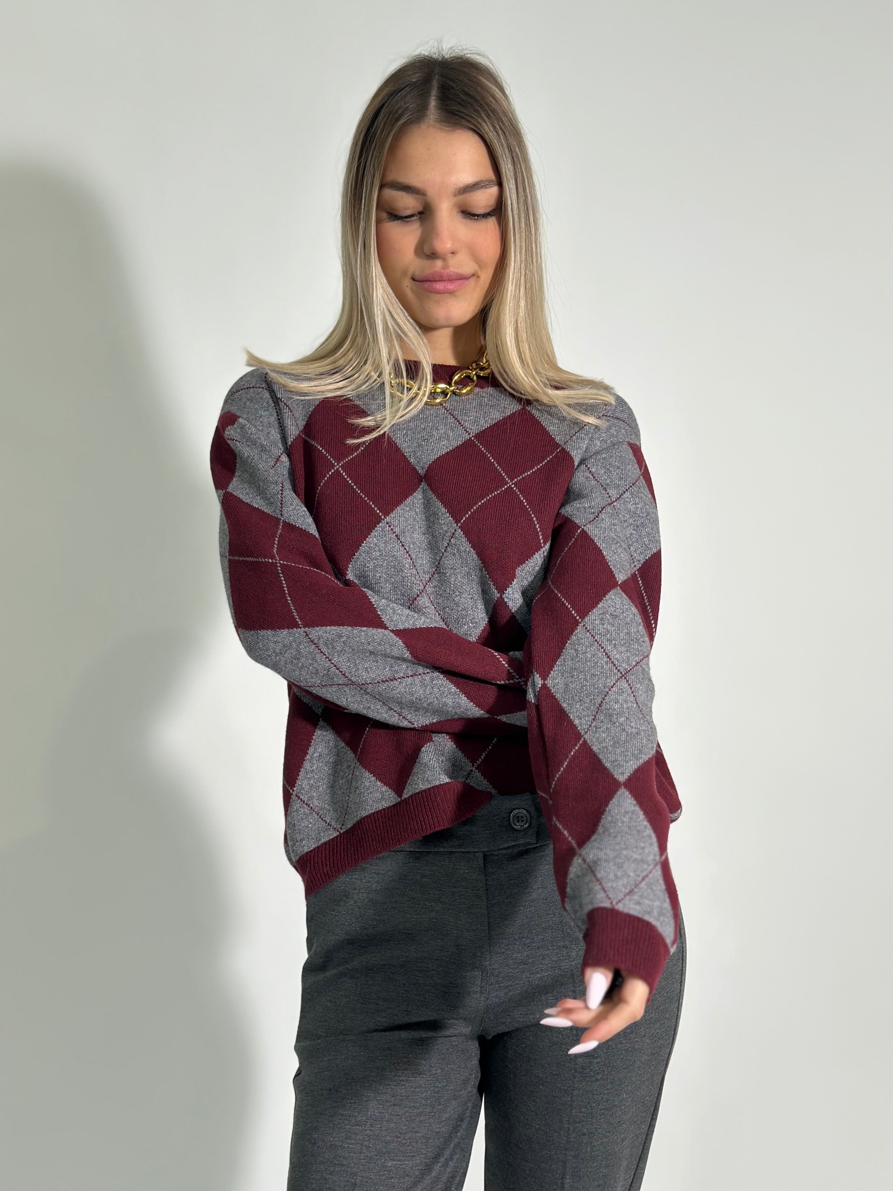 Maglia rombi 25136 BURGUNDY