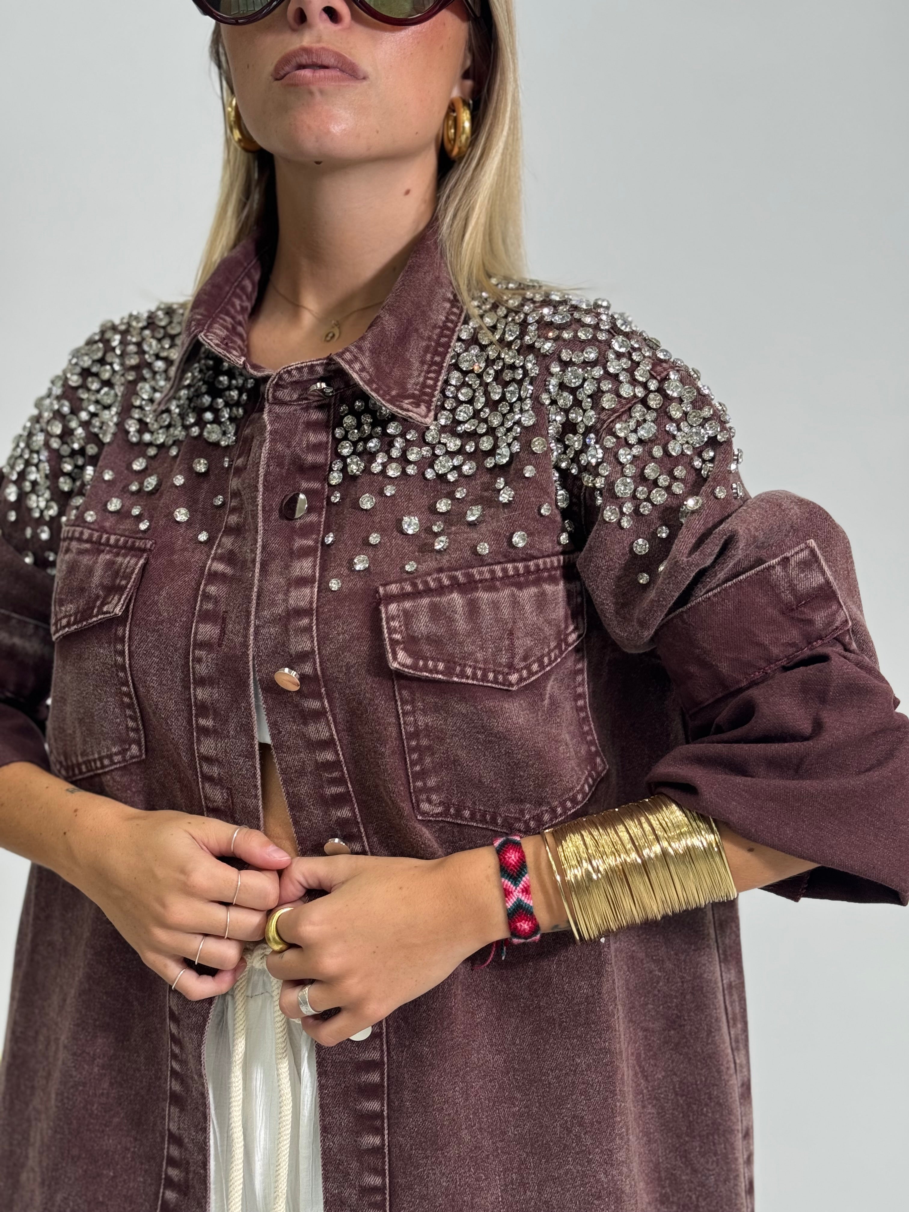 Giacca denim cristalli 2508 BORDO