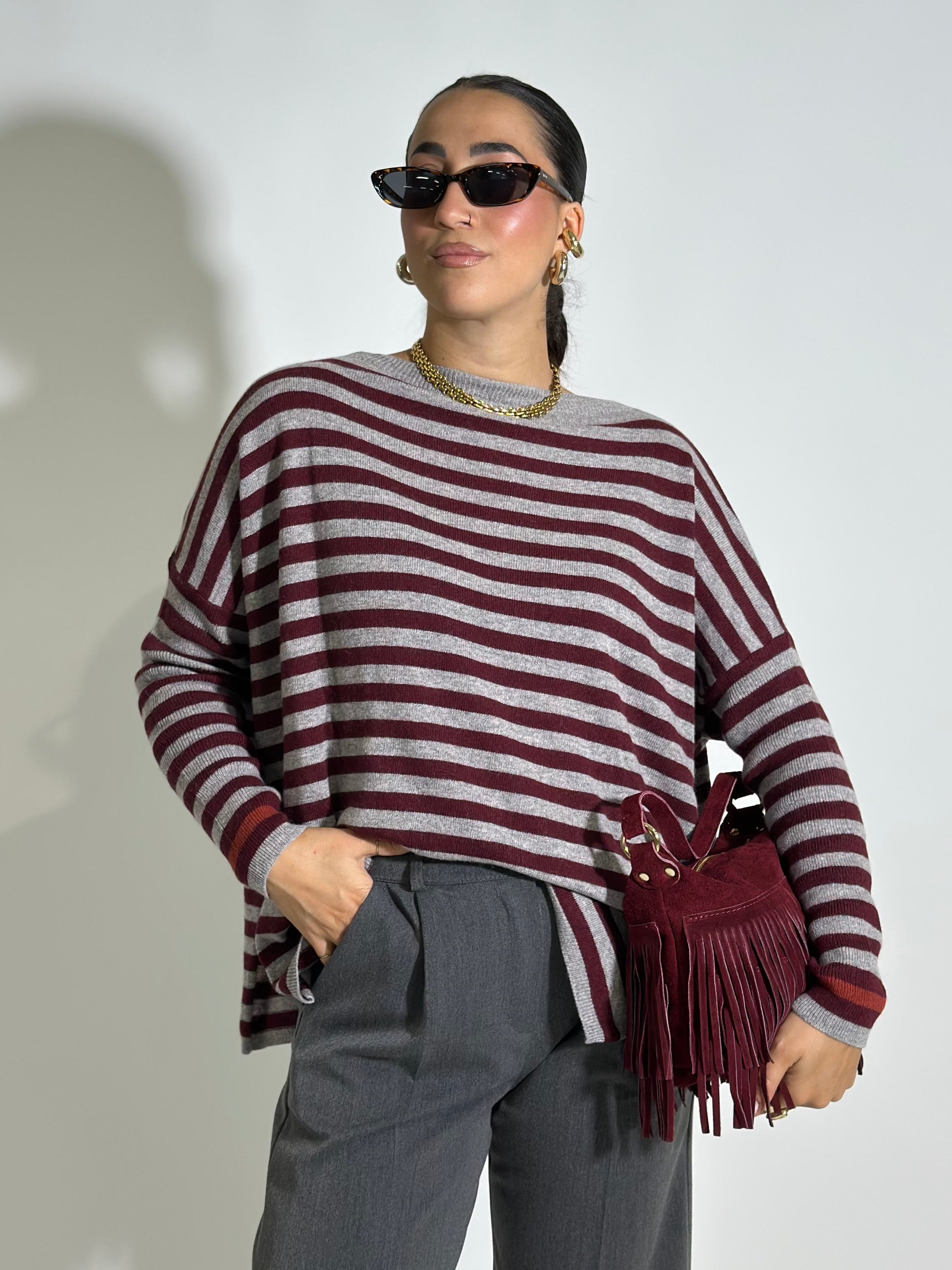 Maglia cashmere blend riga 10225 GRIGIO