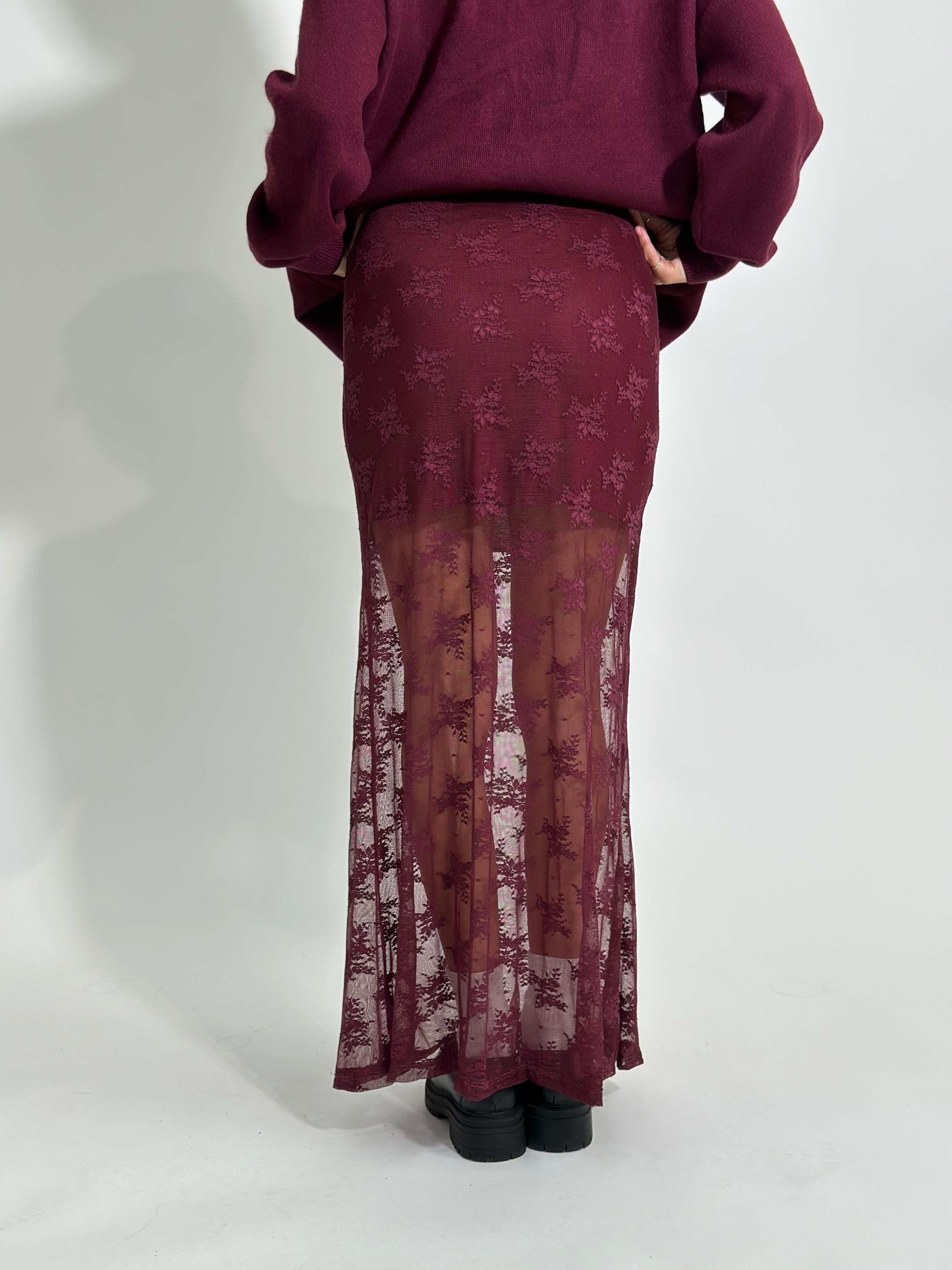 Gonna pizzo L5087 BORDO'