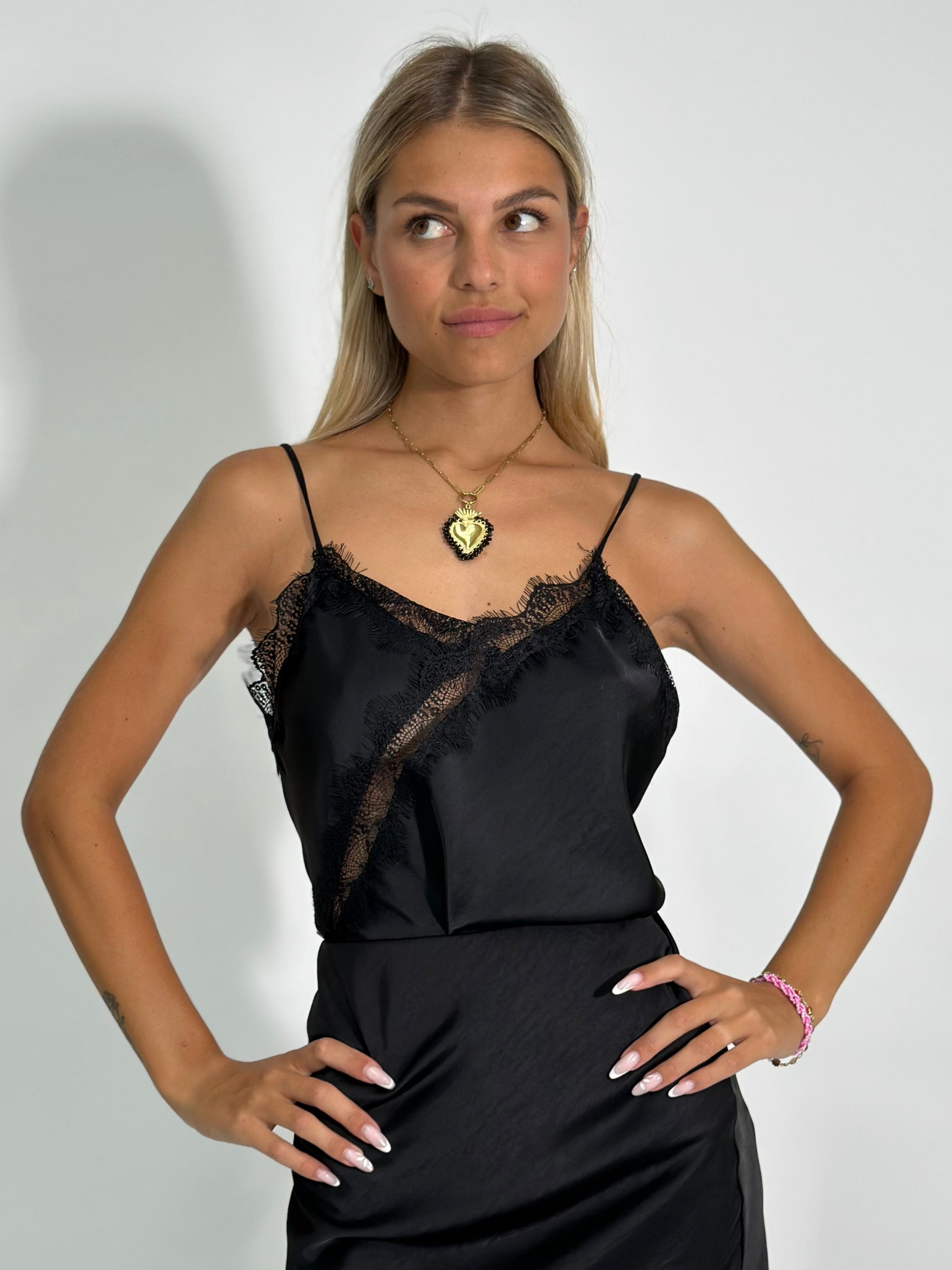 Top satin pizzo 19651 NERO
