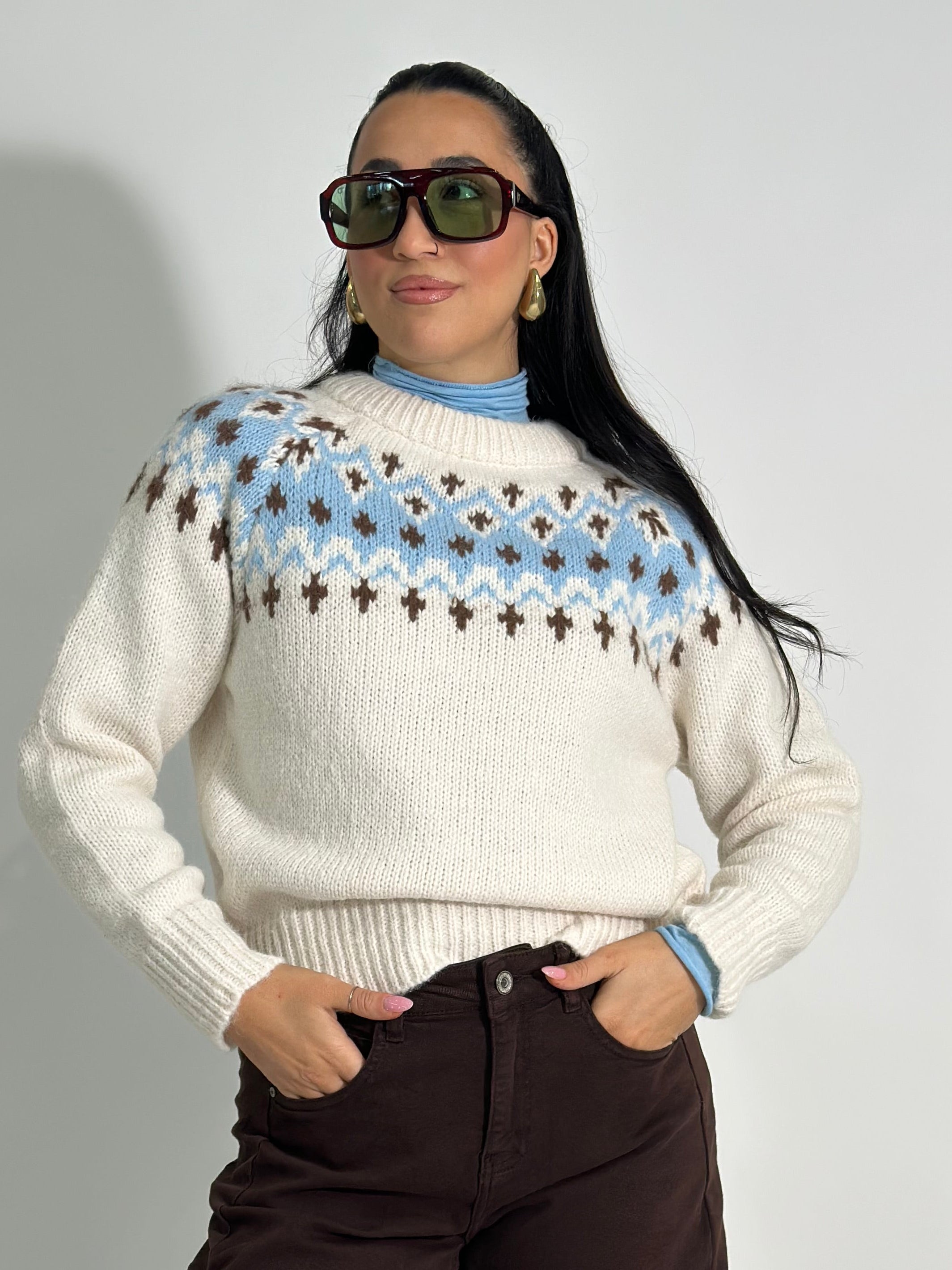 Maglia intarsio L3651 PANNA