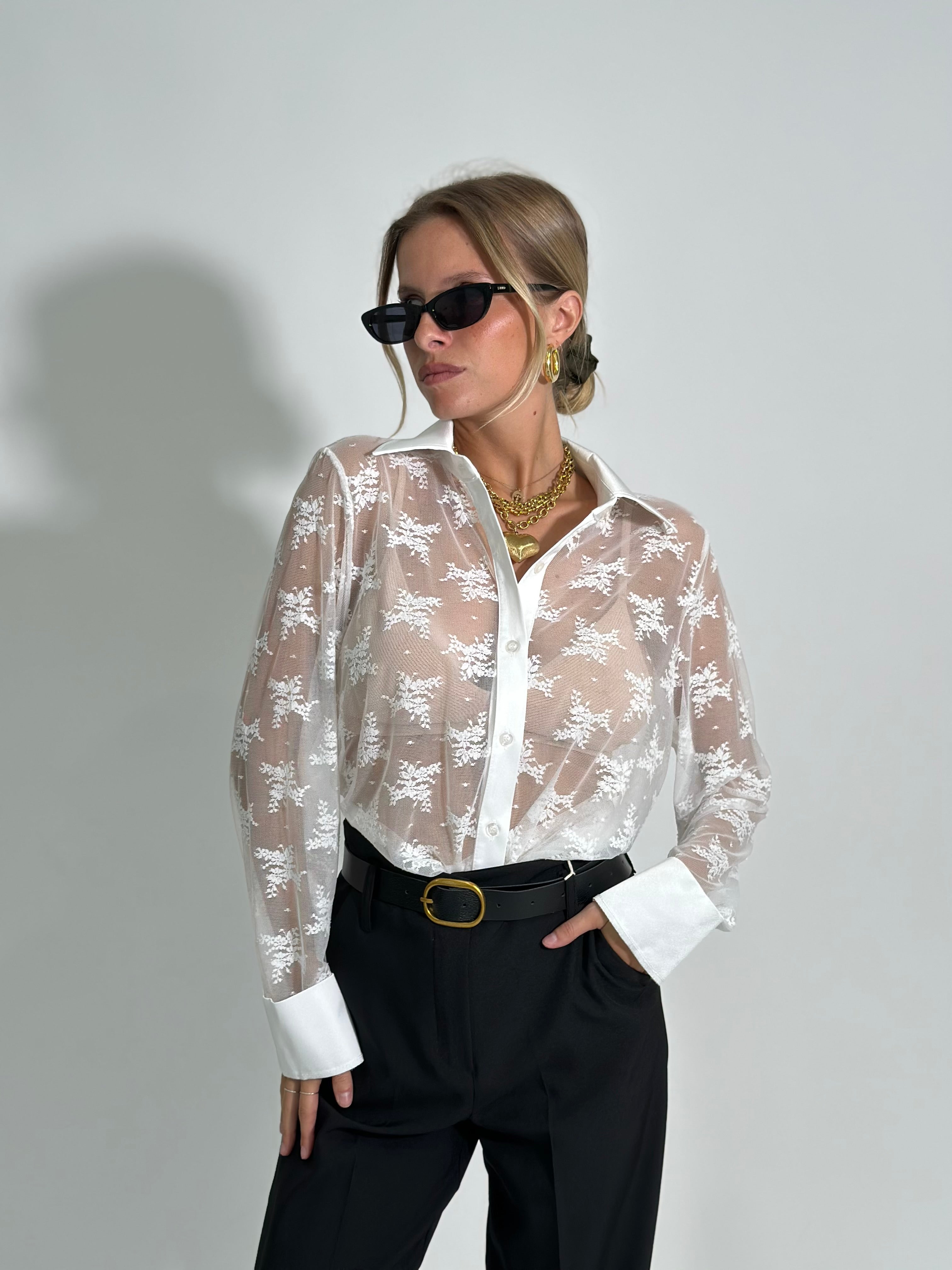 Camicia pizzo L3160 BIANCO