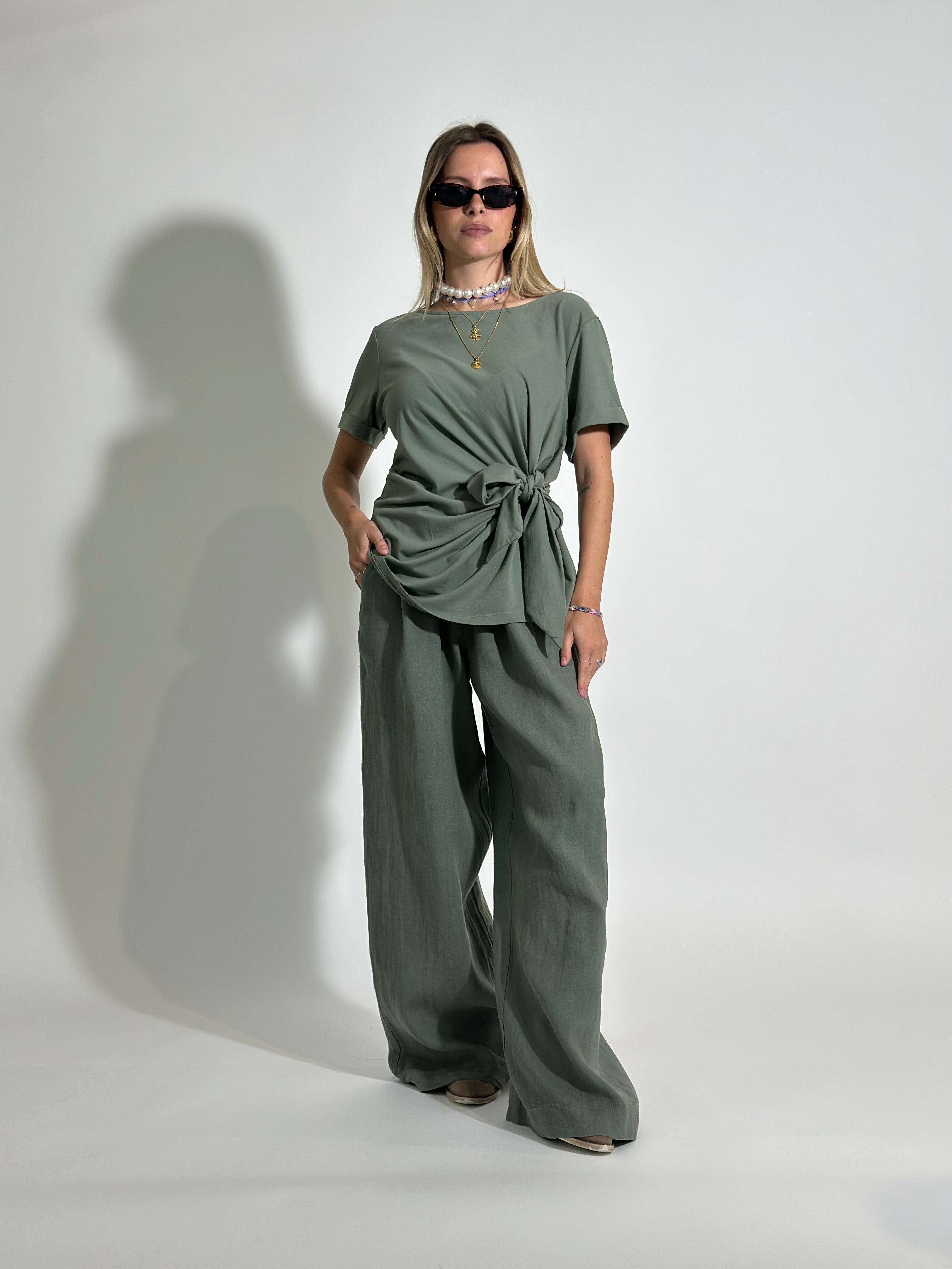 Pantalone lino 78223 VERDE