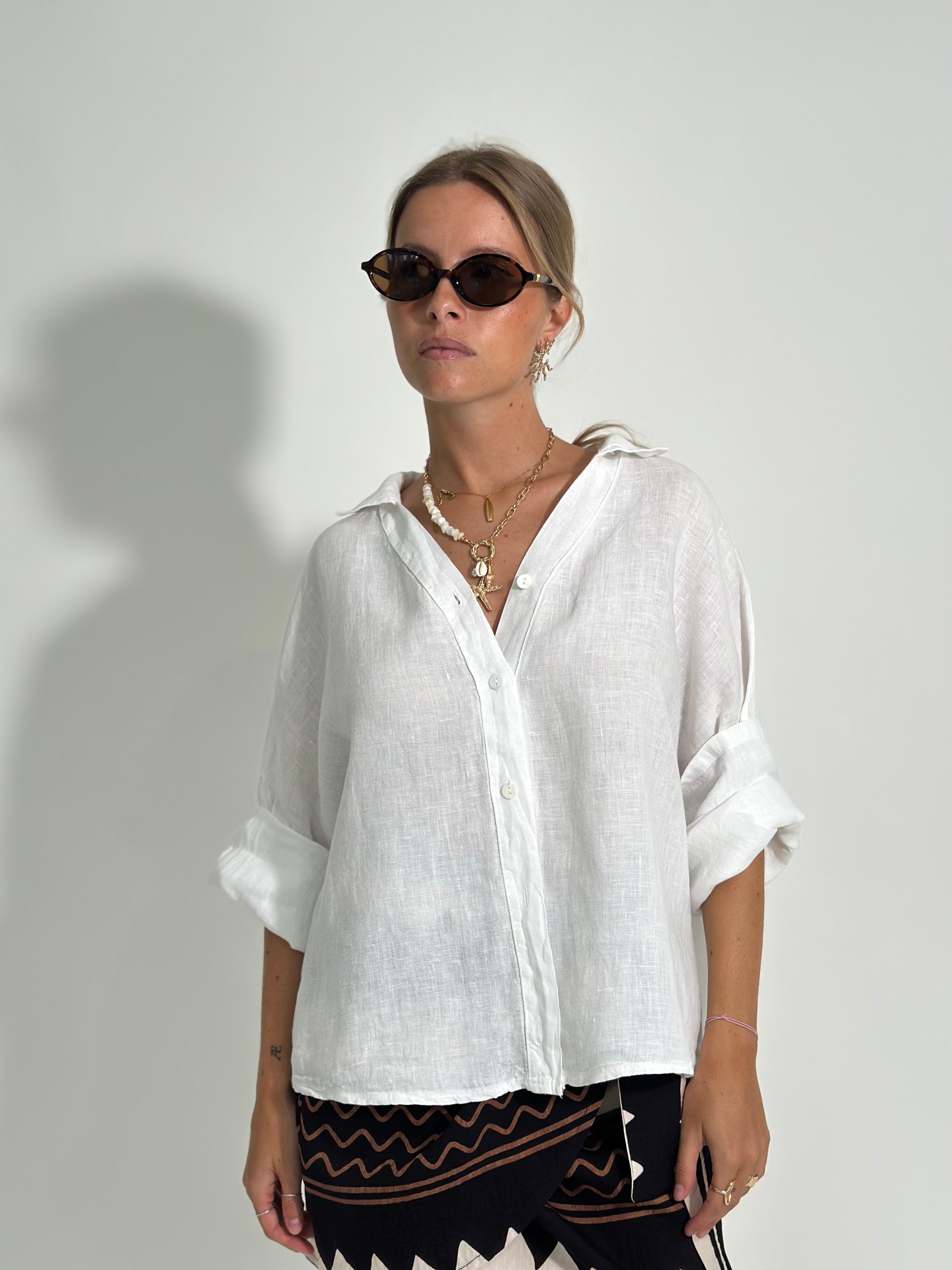 Camicia lino over 89303 BIANCO