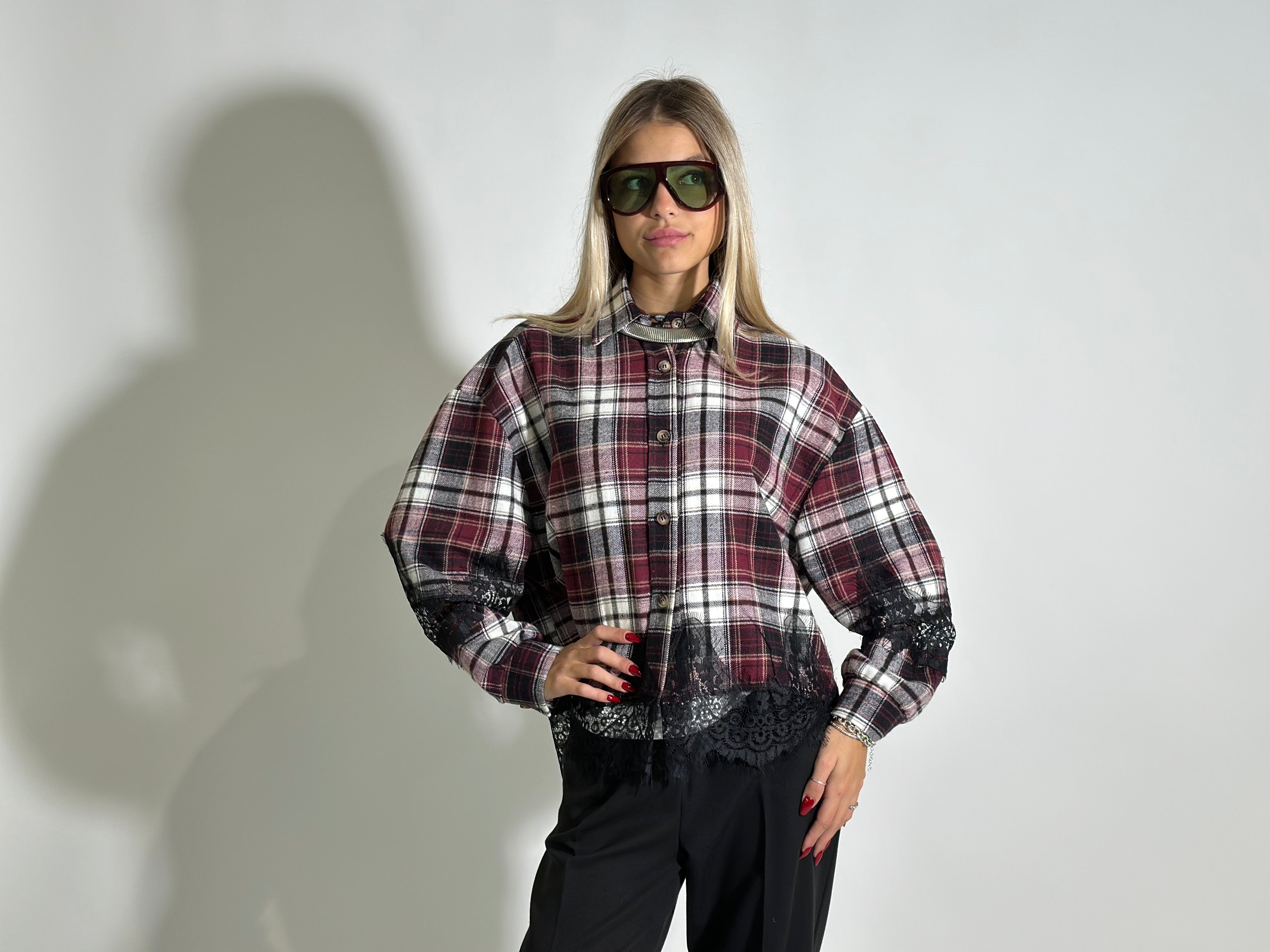 Camicia quadri pizzo 80260 BURGUNDY