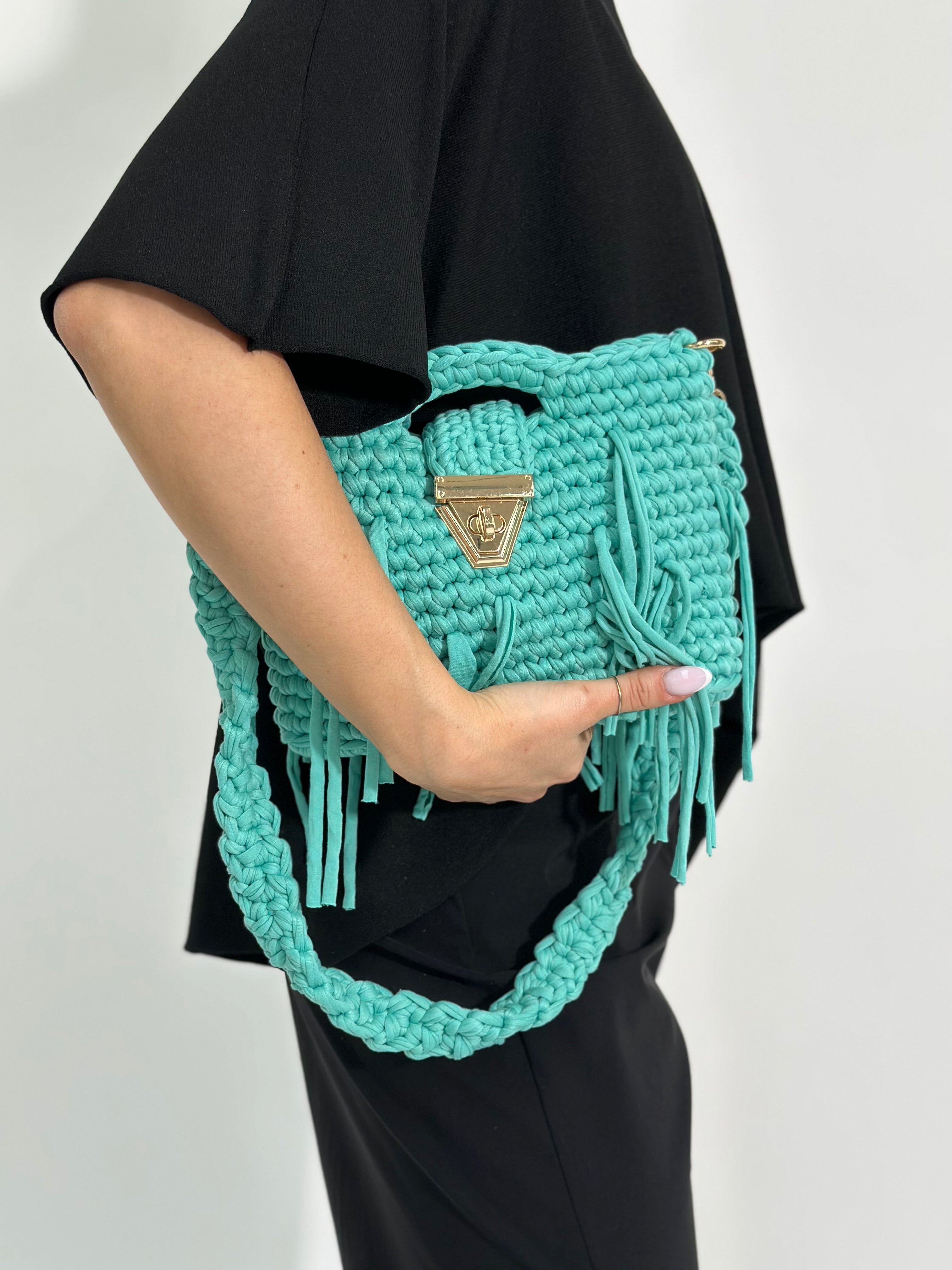 Borsa frange 2651 VERDE ACQUA