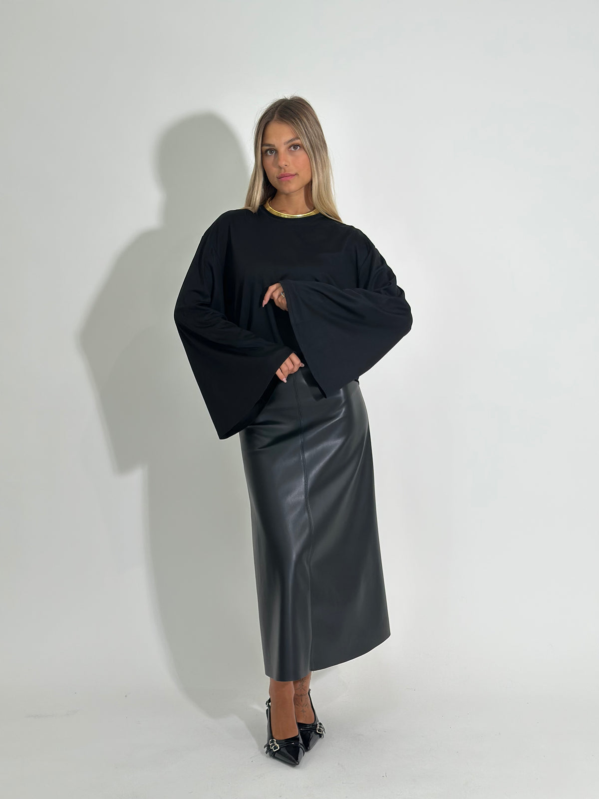 Gonna ecopelle svasata 8066 NERO