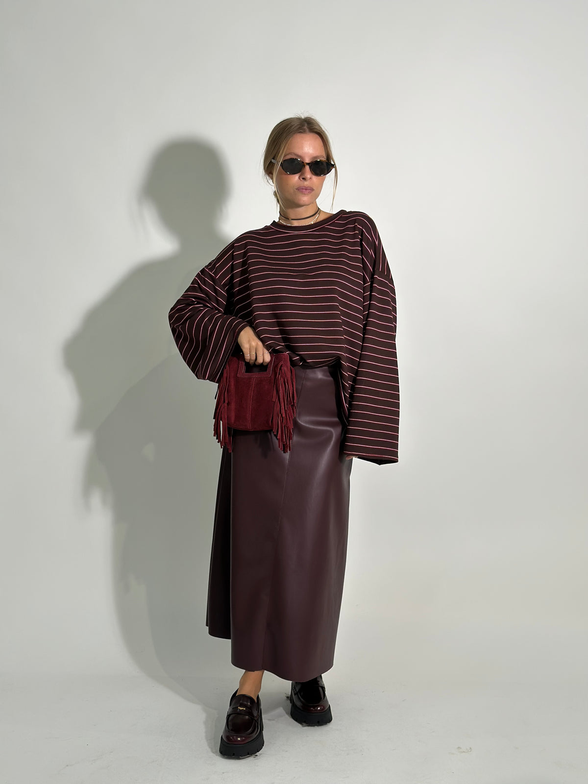 Gonna ecopelle svasata 8066 BORDO'