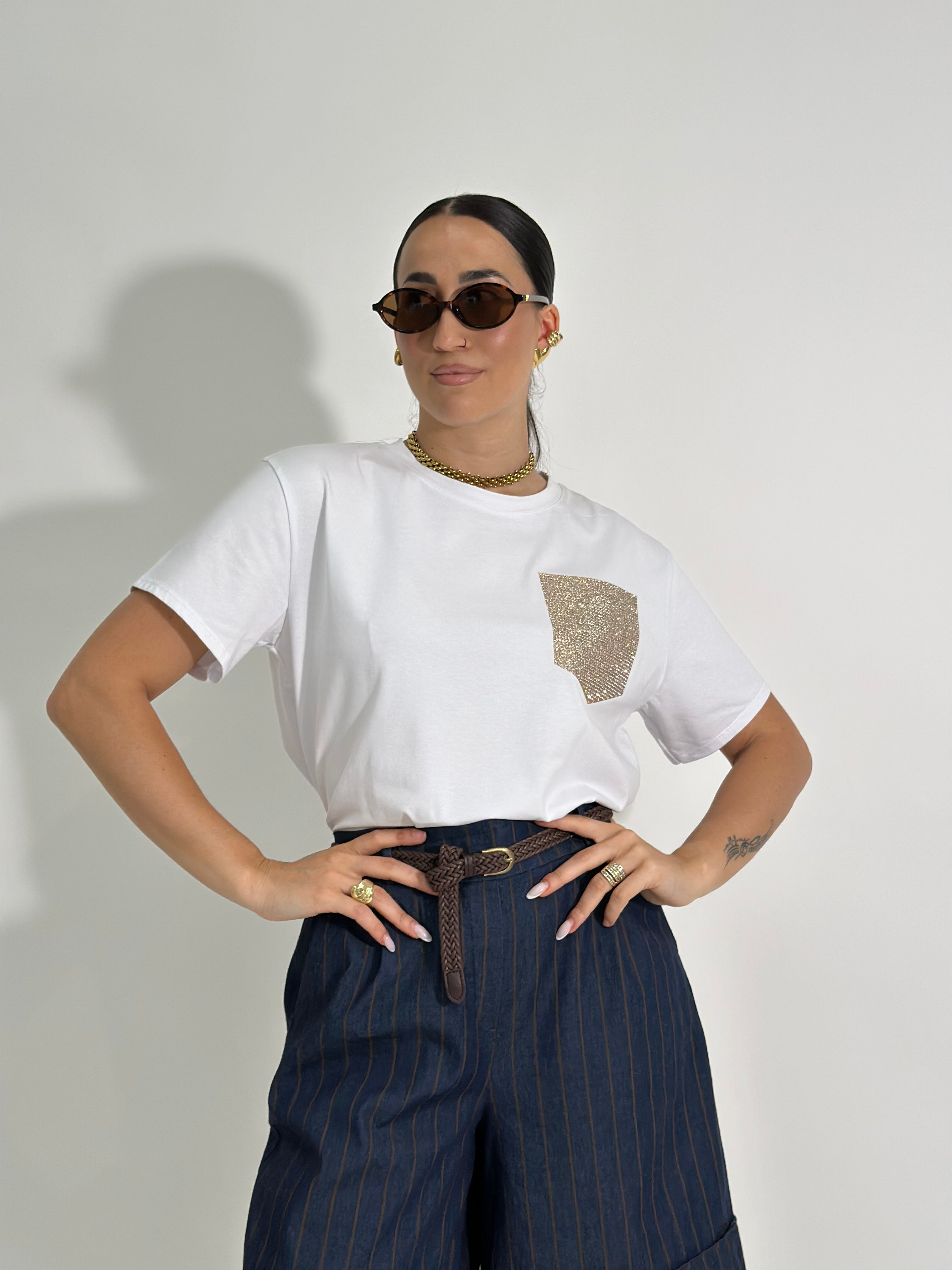 T-shirt tasca strass c100