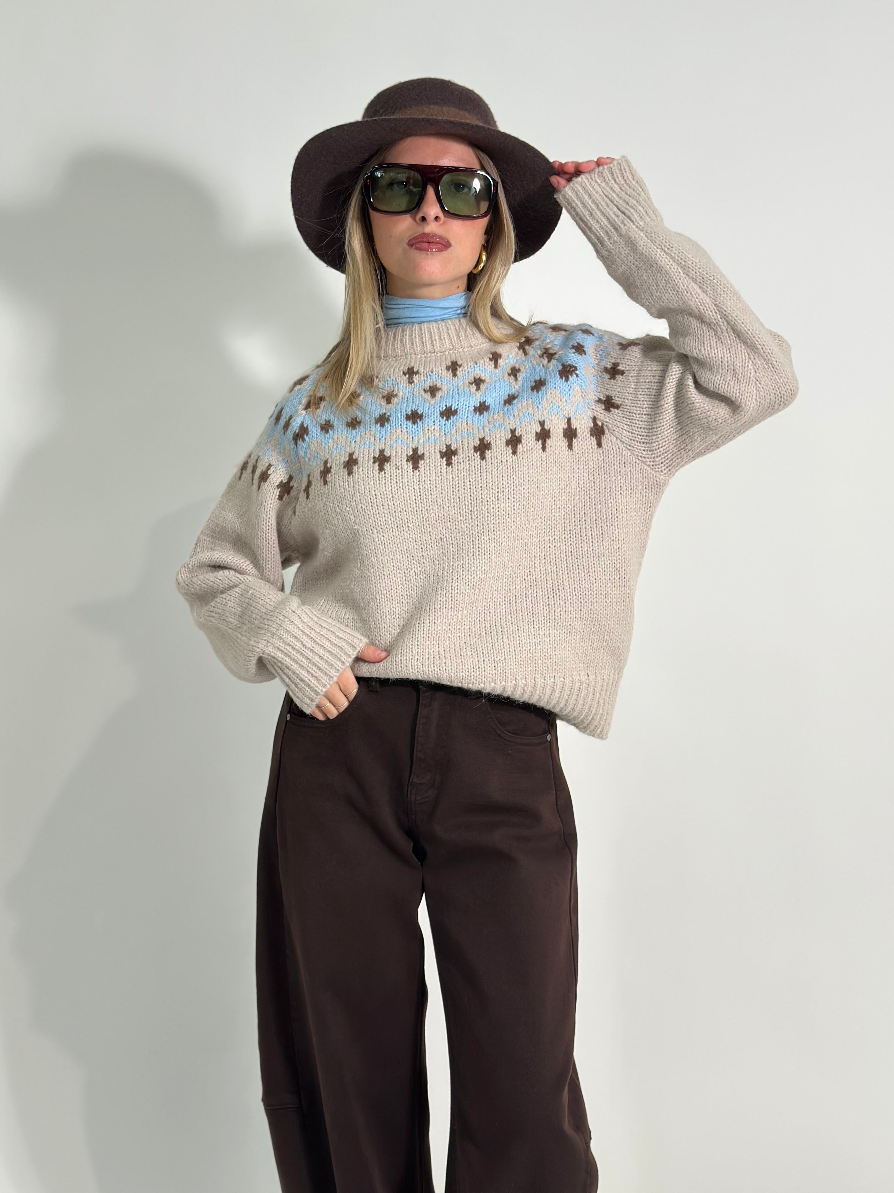 Maglia intarsio L3651 ECRU