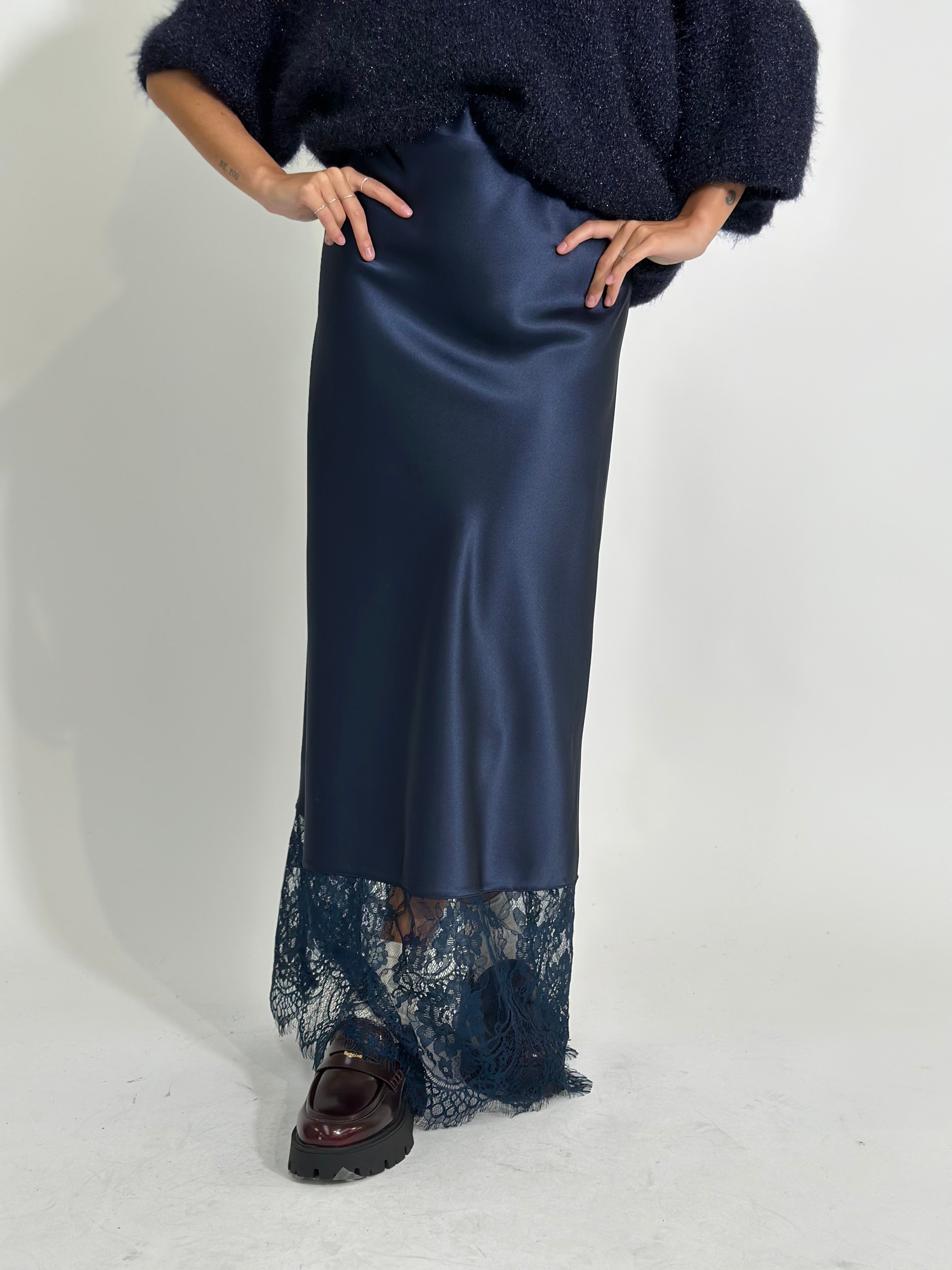 Gonna satin pizzo 4169 BLU