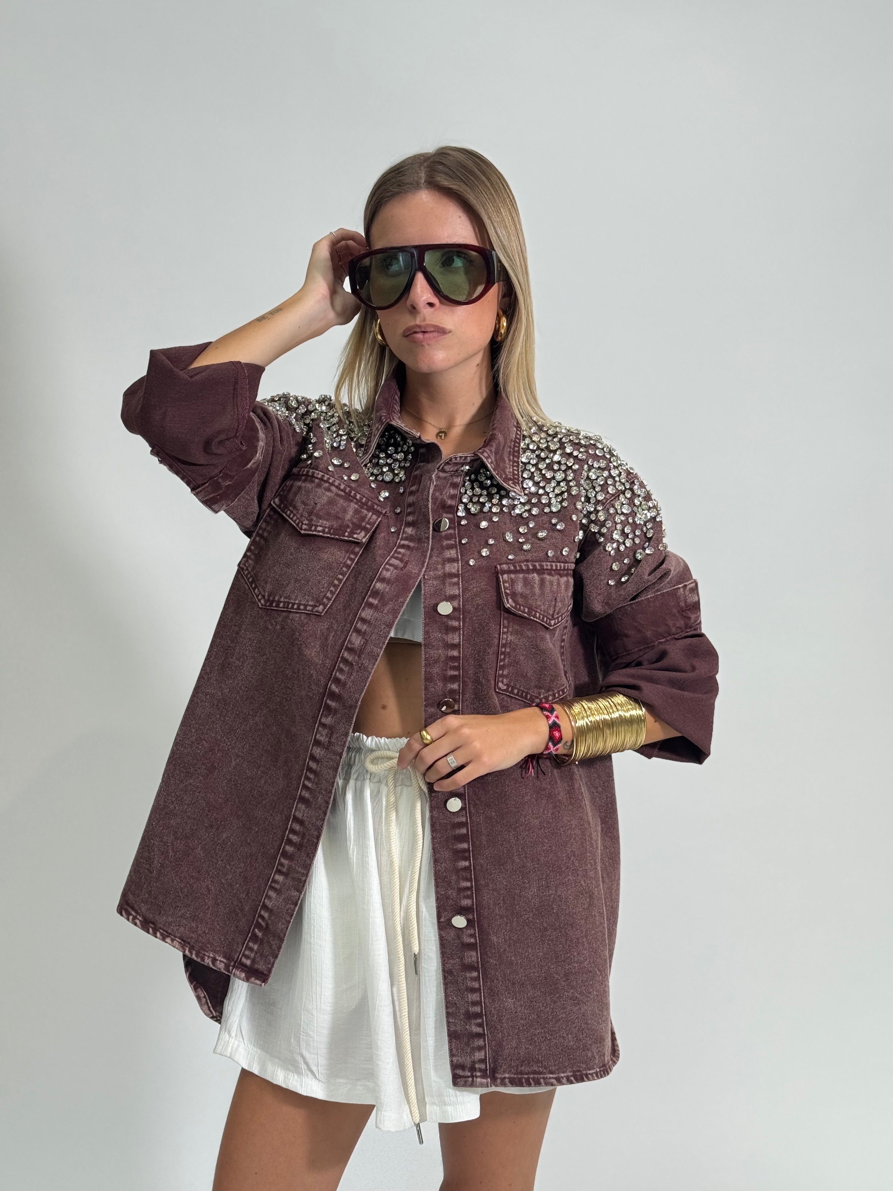 Giacca denim cristalli 2508 BORDO