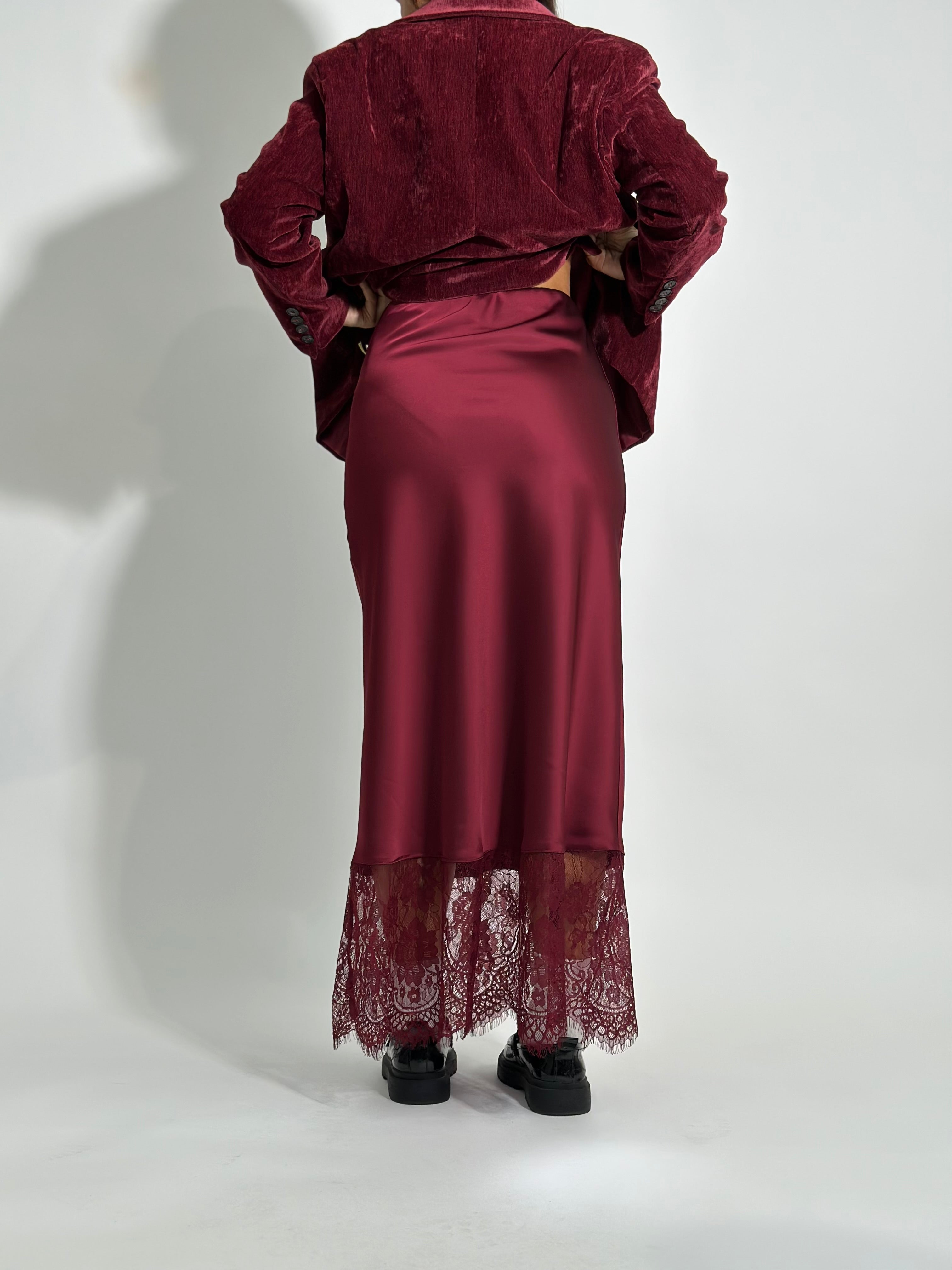 Gonna satin pizzo 4169 BORDO'