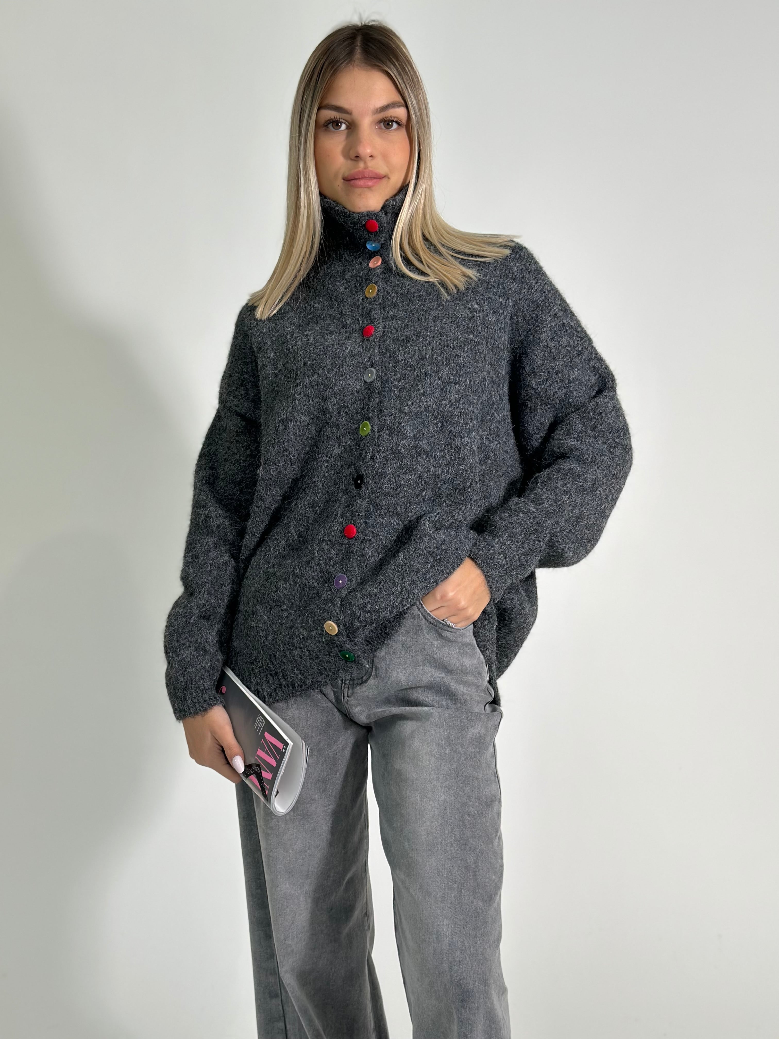 Maglia bottoni color W46790 GRIGIO SCURO