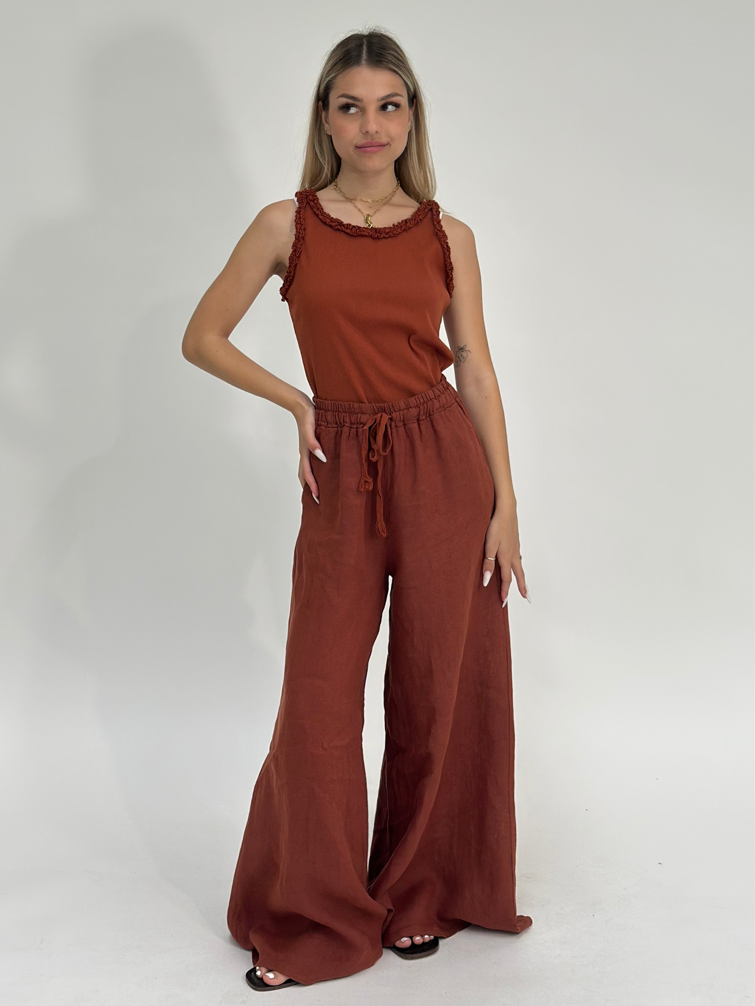 Pantalone lino 6643 MATTONE