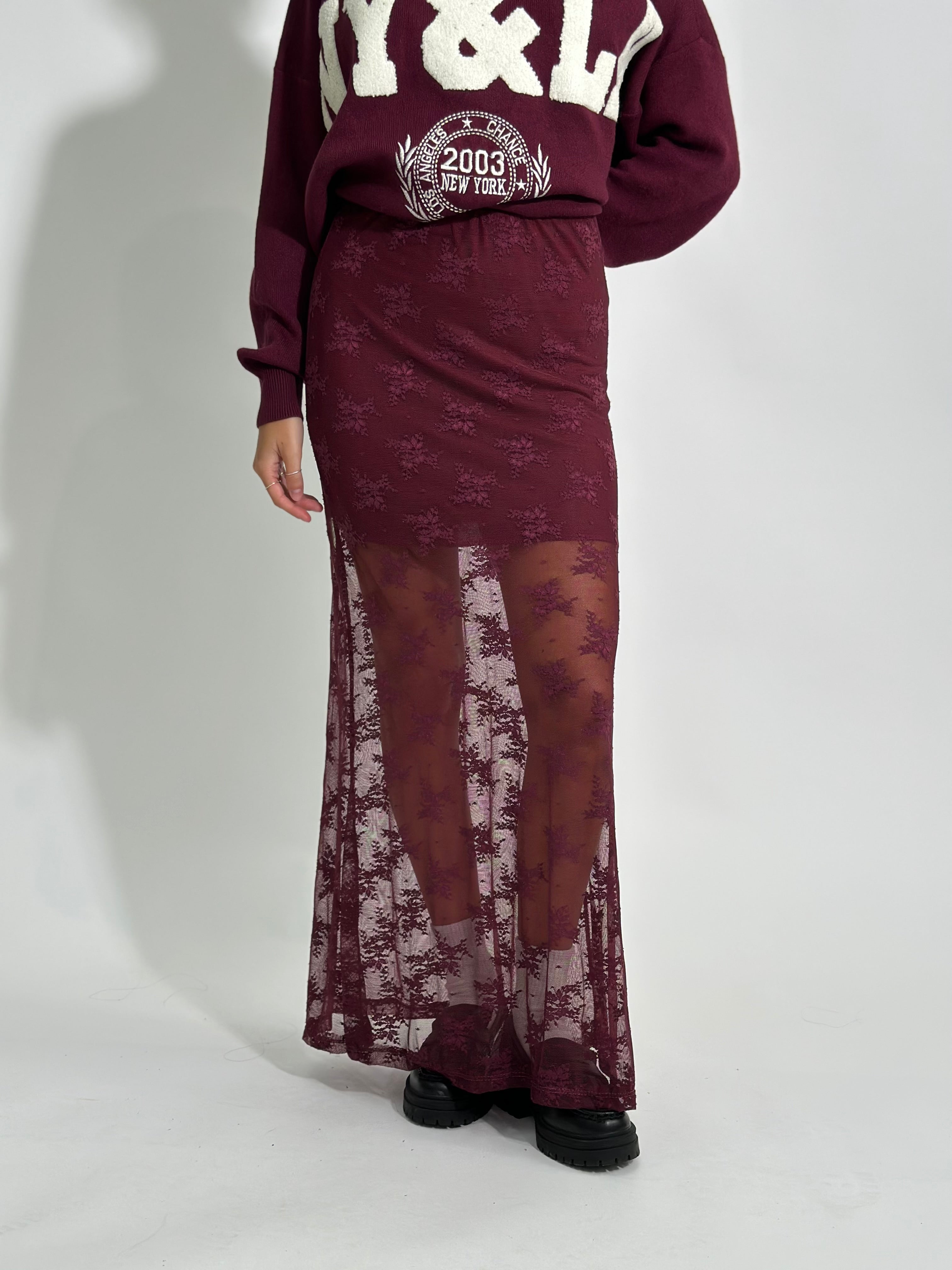 Gonna pizzo L5087 BORDO'