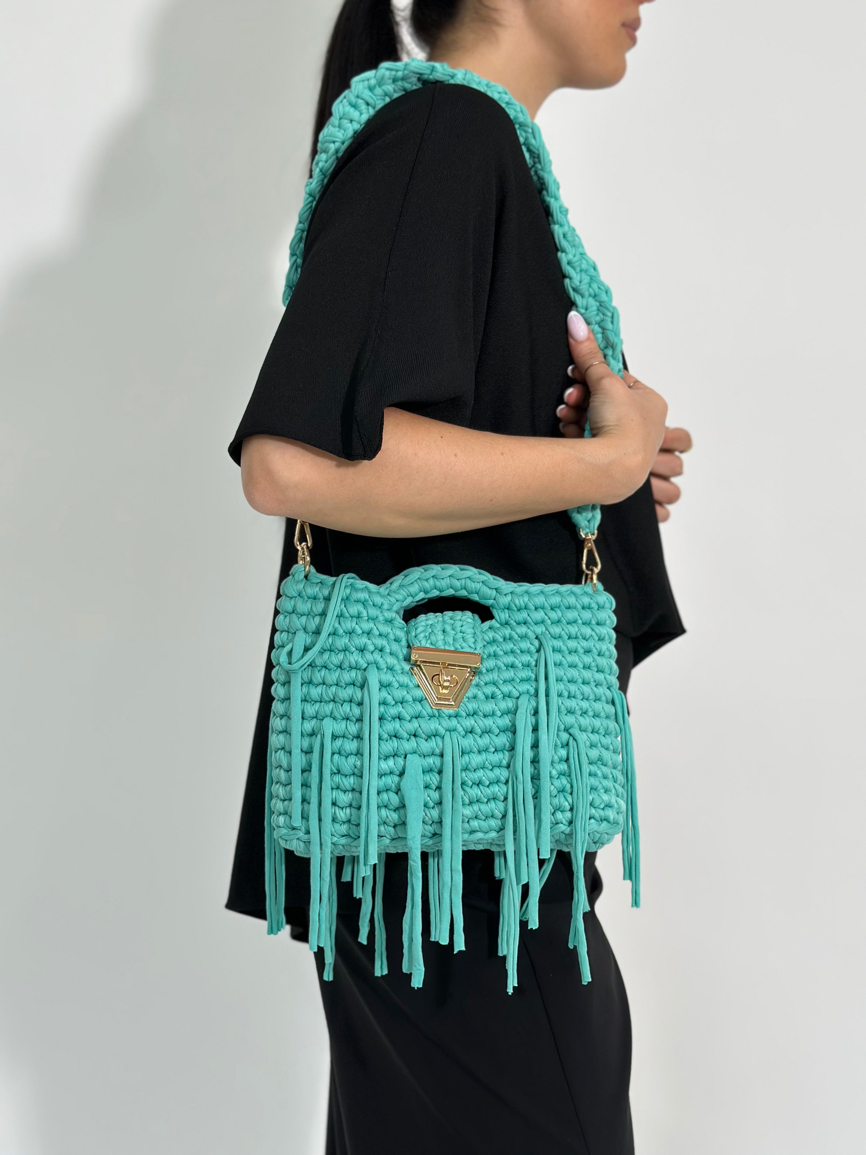 Borsa frange 2651 VERDE ACQUA