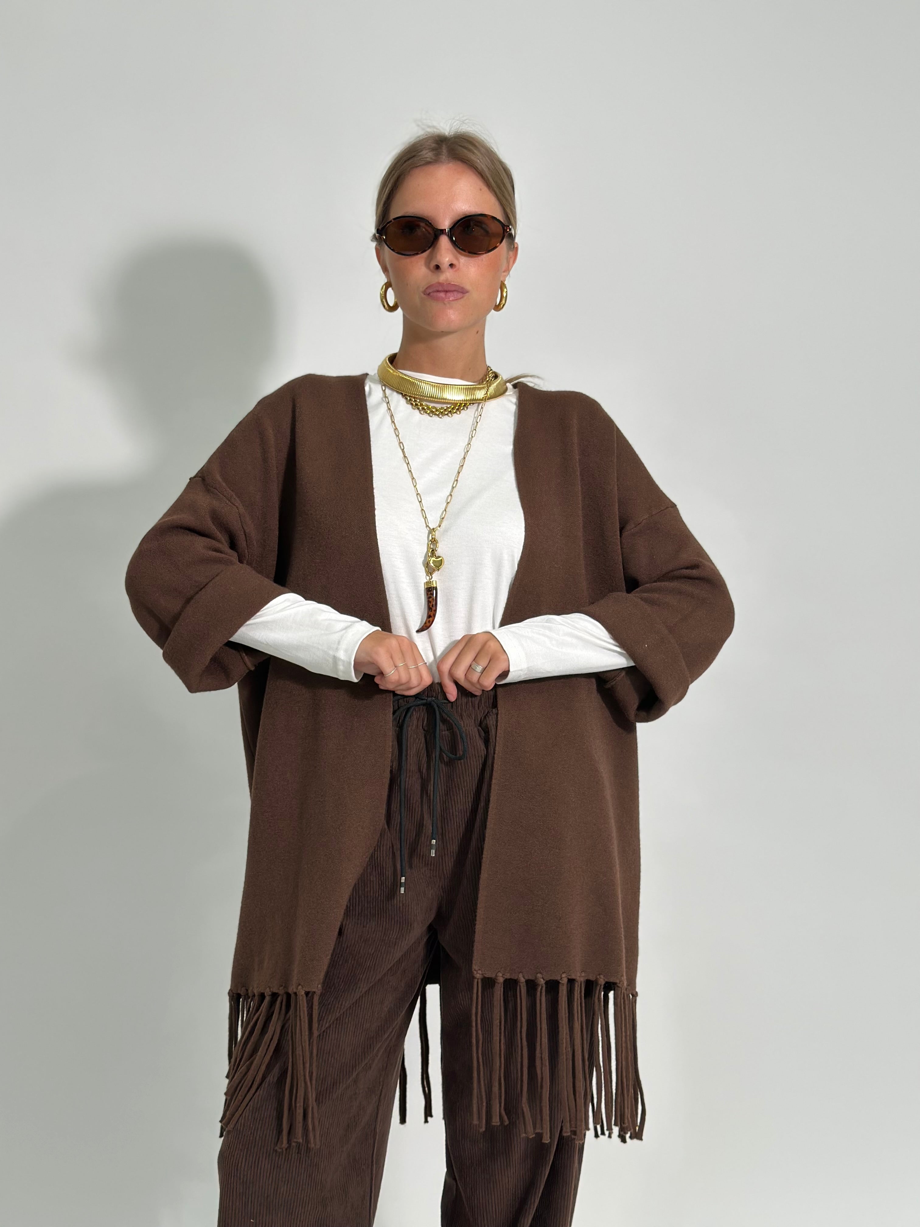 Cardigan frange DL7296 MARRONE