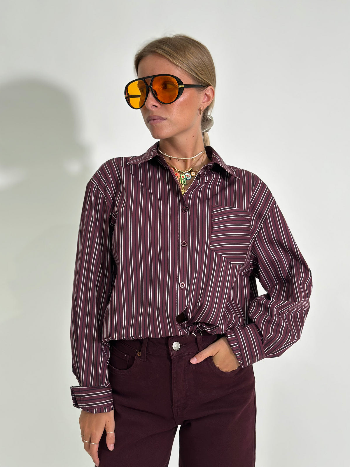 Camicia bastoncino over 28813 BURGUNDY