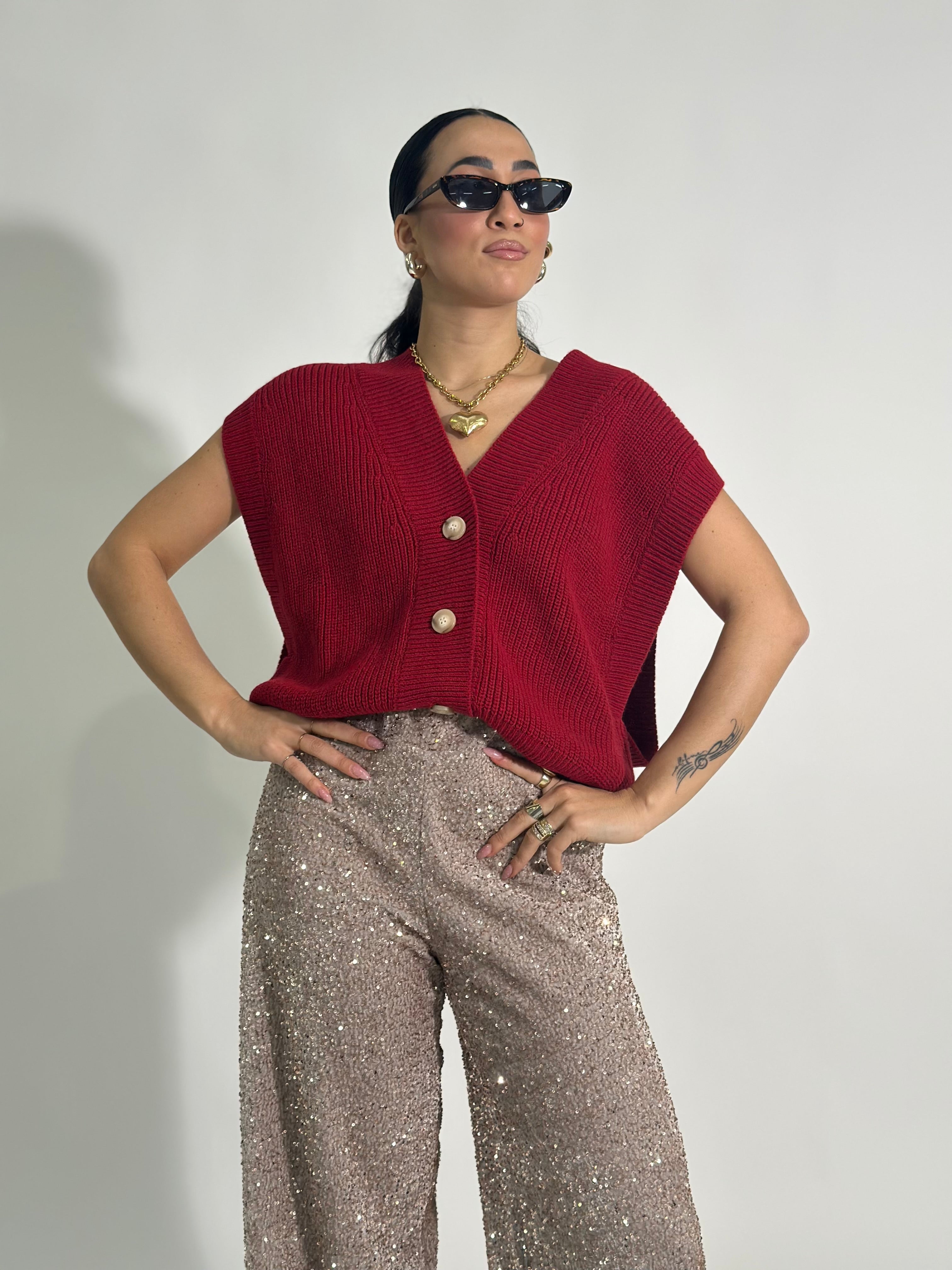 Gilet bottone beige 22138 ROSSO