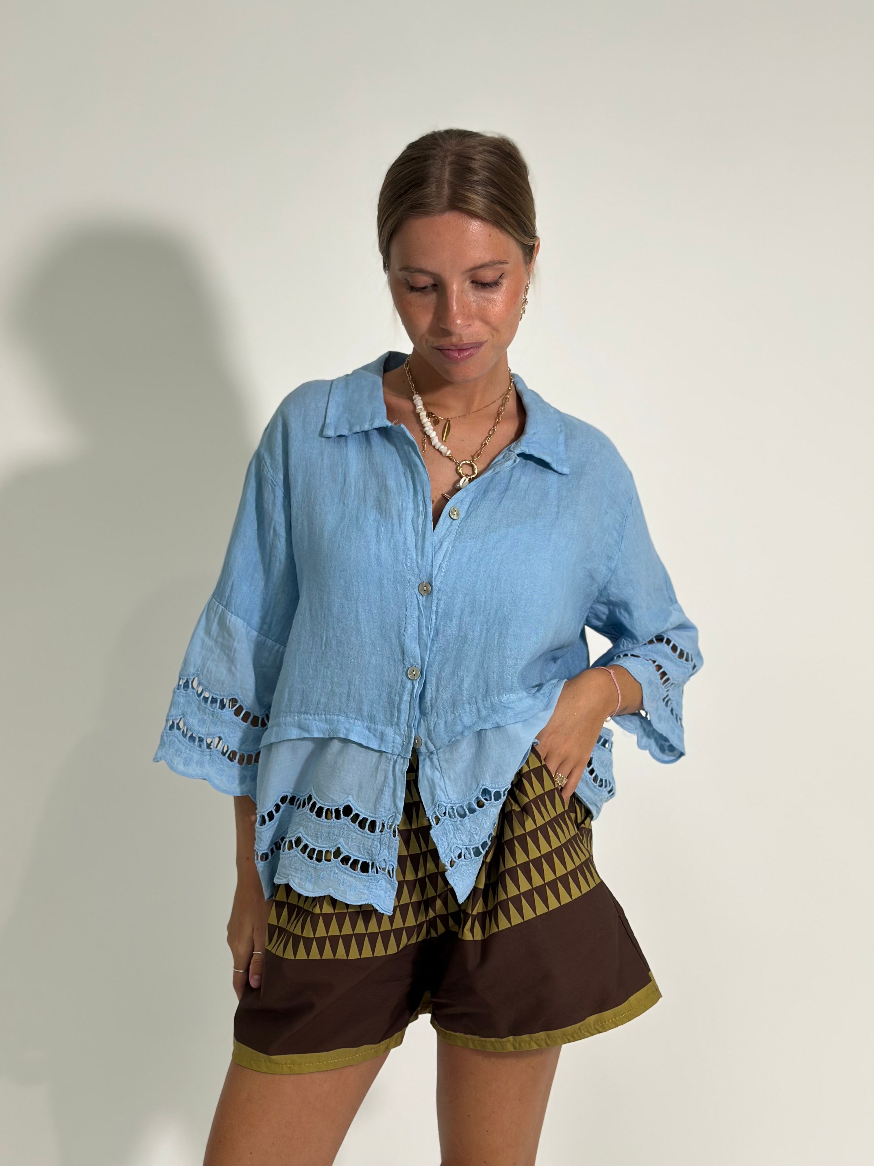 Camicia lino + sangallo 1788 AZZURRO