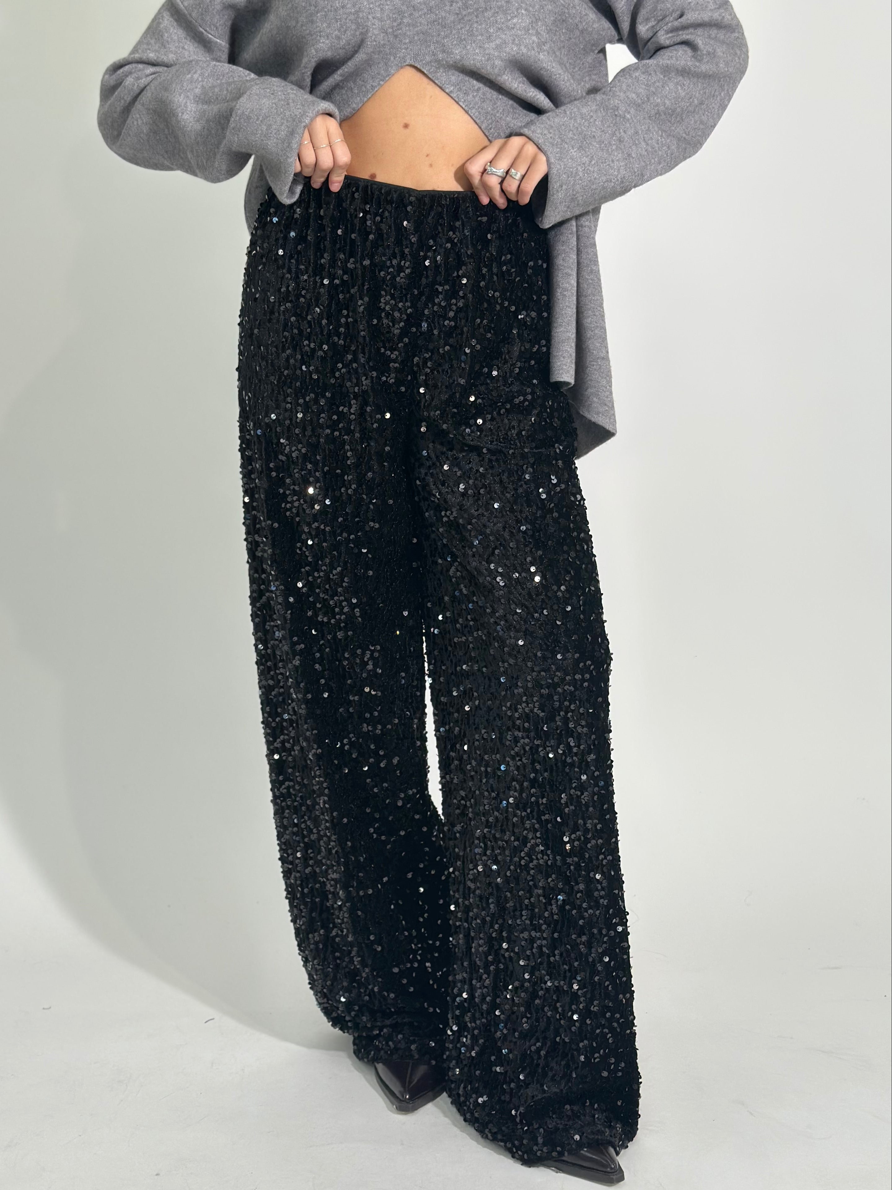 Pantalone paillettes 27833 NERO