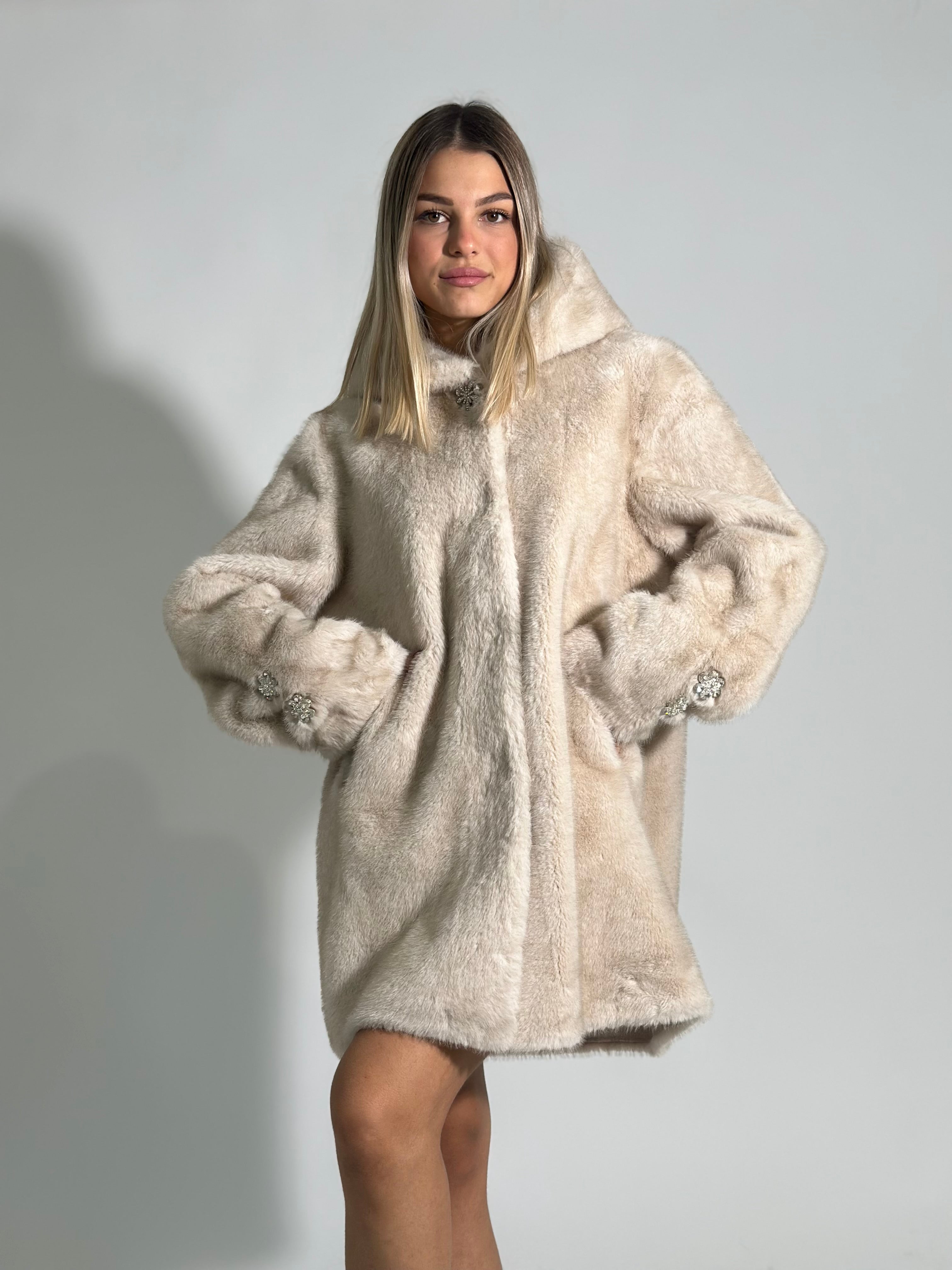 Pelliccia midi bottone gioiello 0263 BEIGE