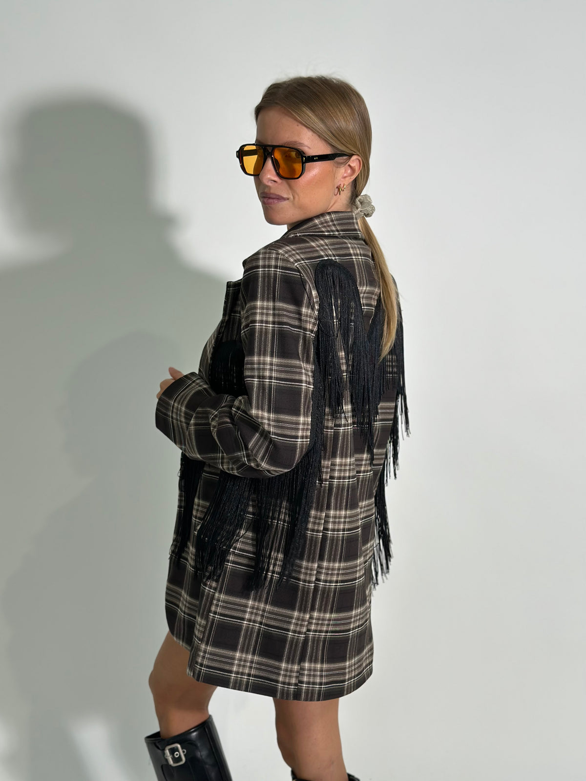 Giacca check frange 29079