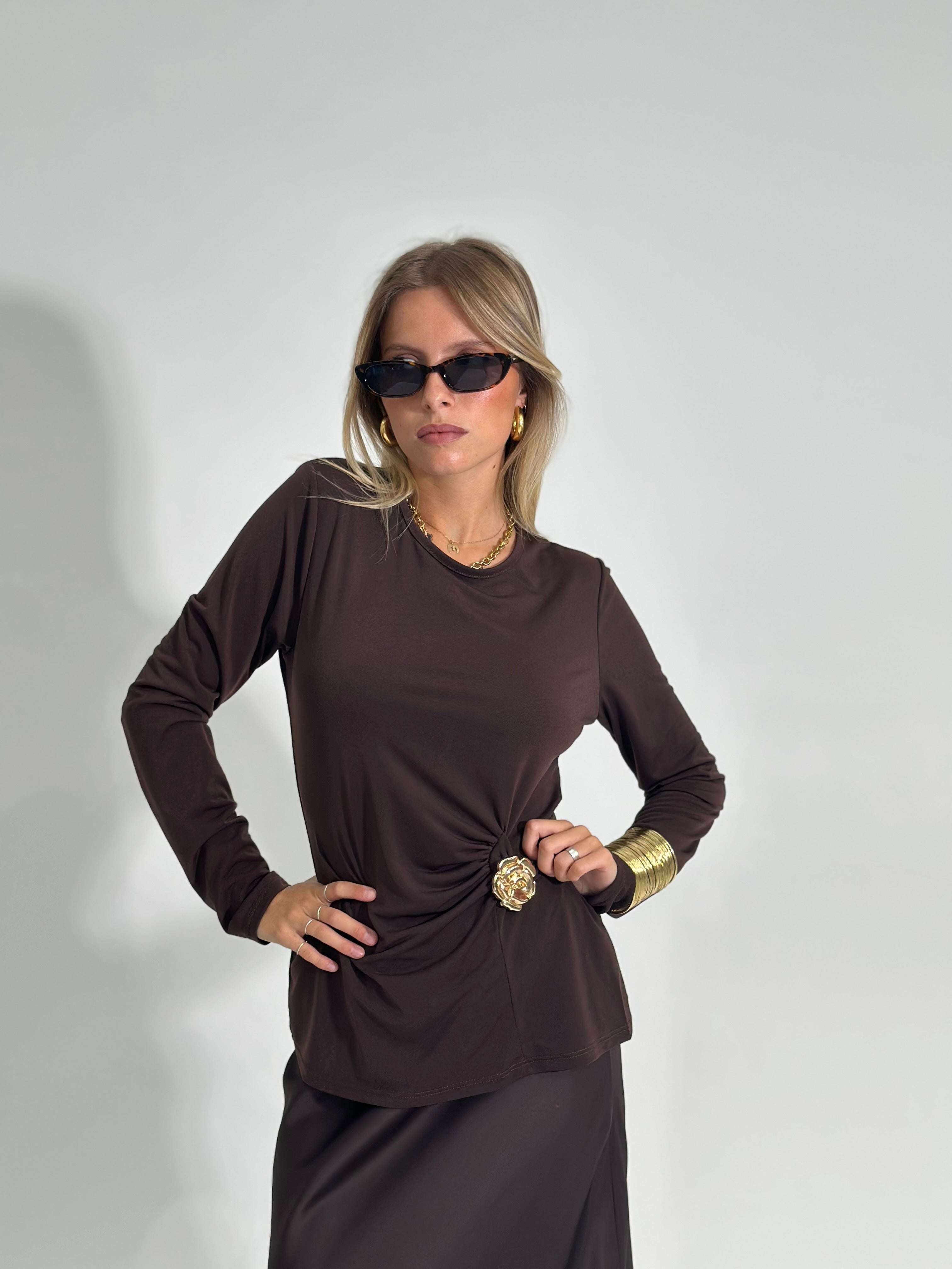 Maglia drappeggio 10367 MARRONE