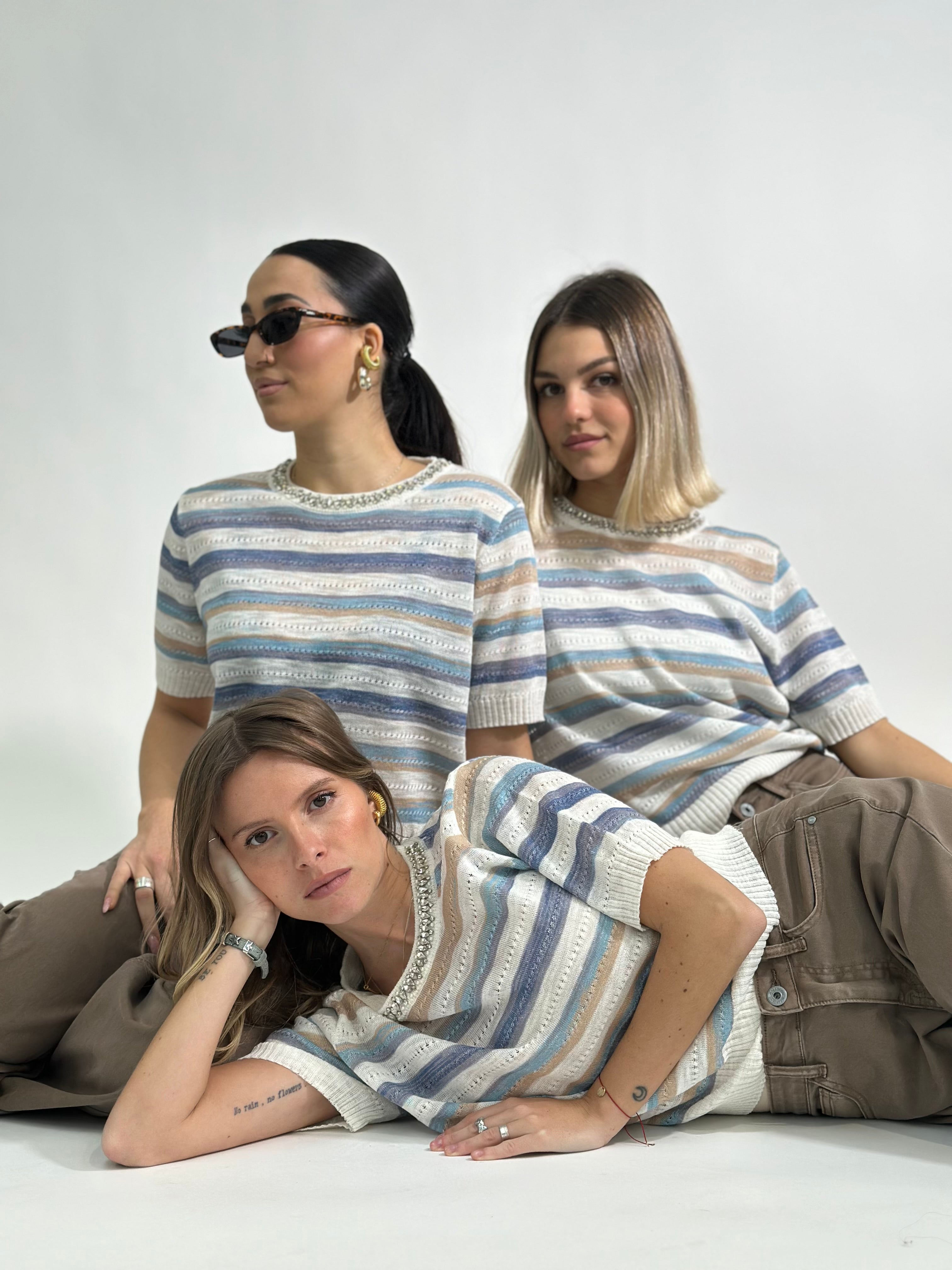 Maglia riga strass E5199