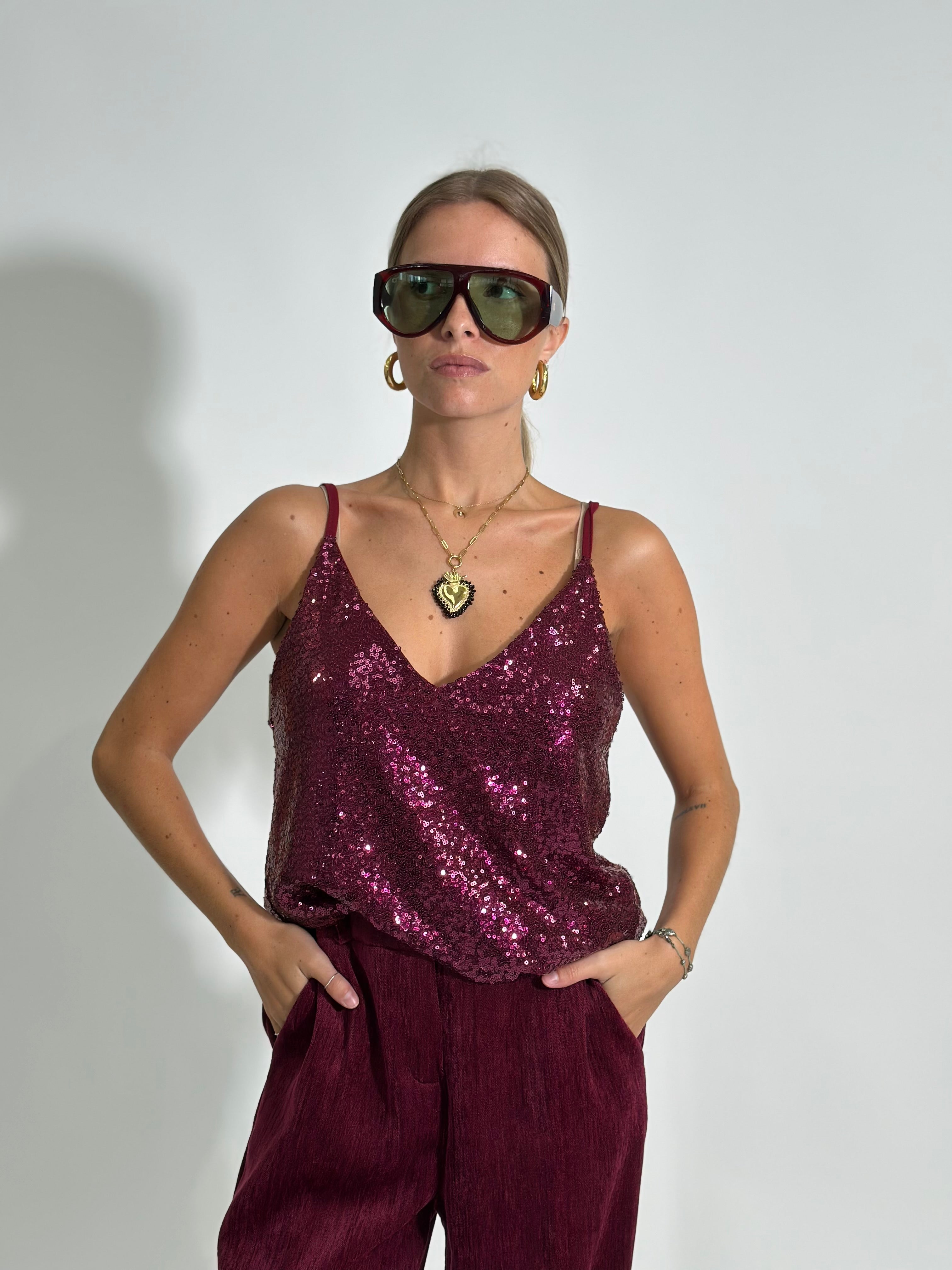 Top paillettes 6695 BORDO'