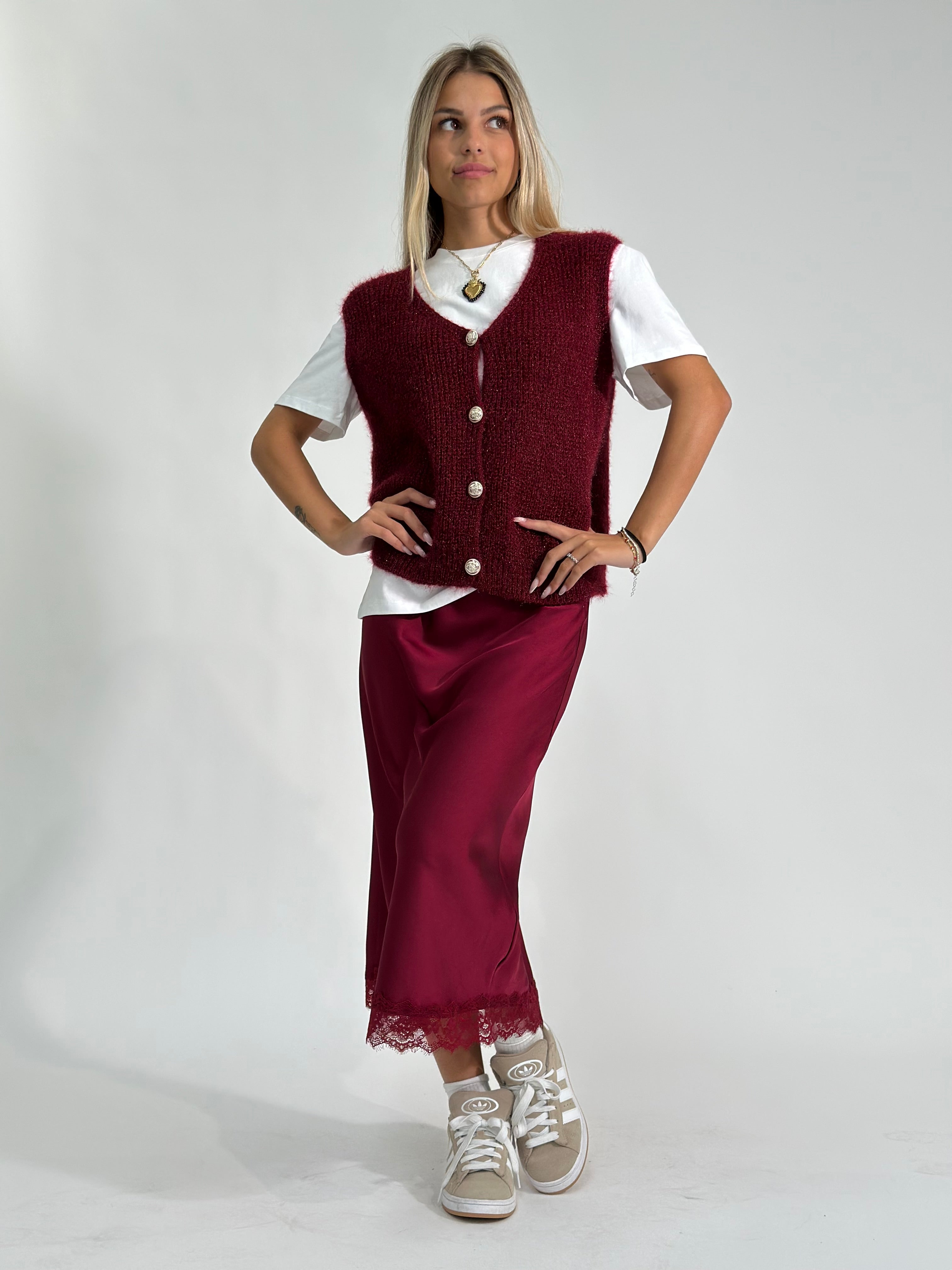 Gonna satin pizzo 2711 BURGUNDY