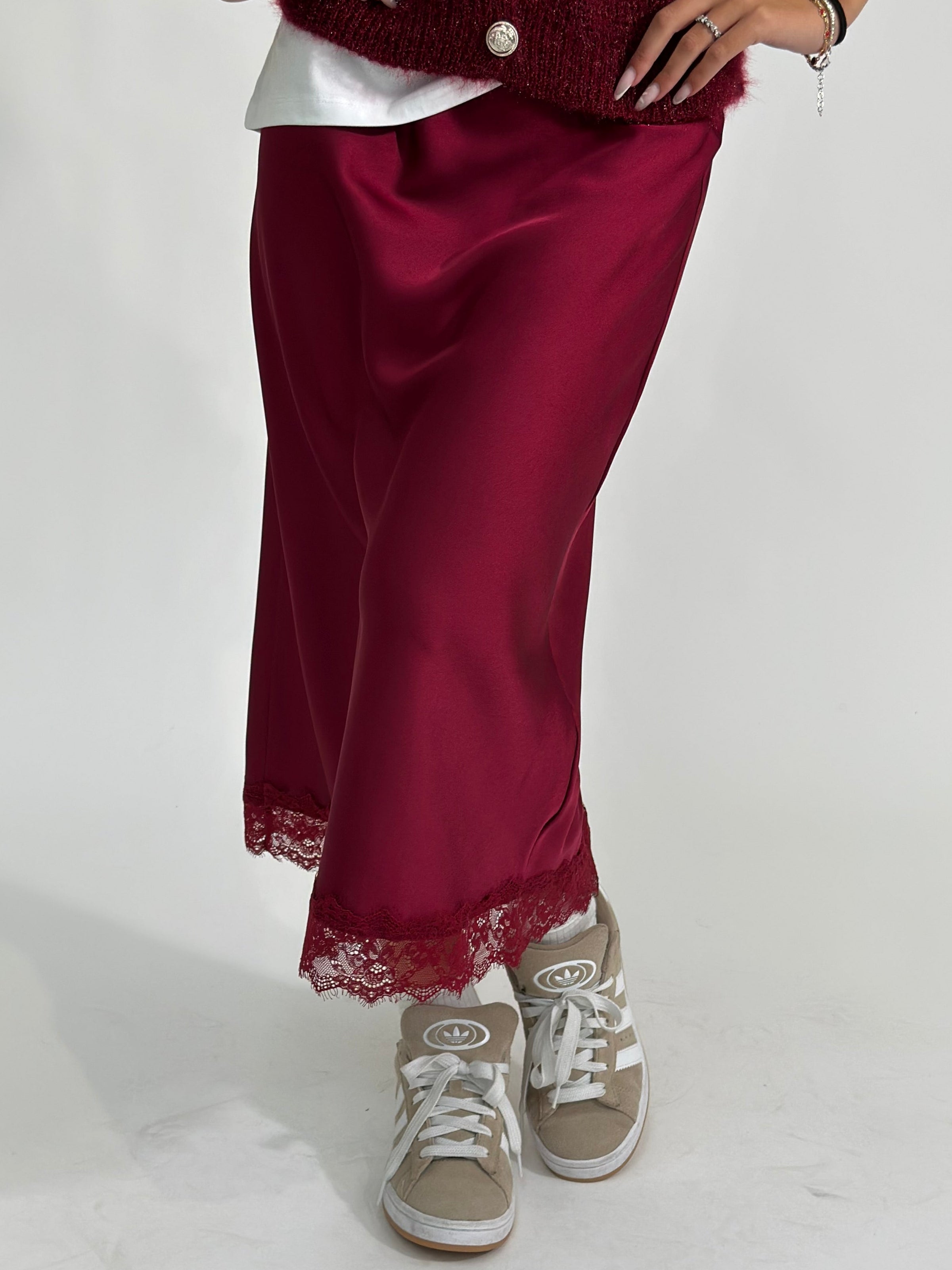 Gonna satin pizzo 2711 BURGUNDY