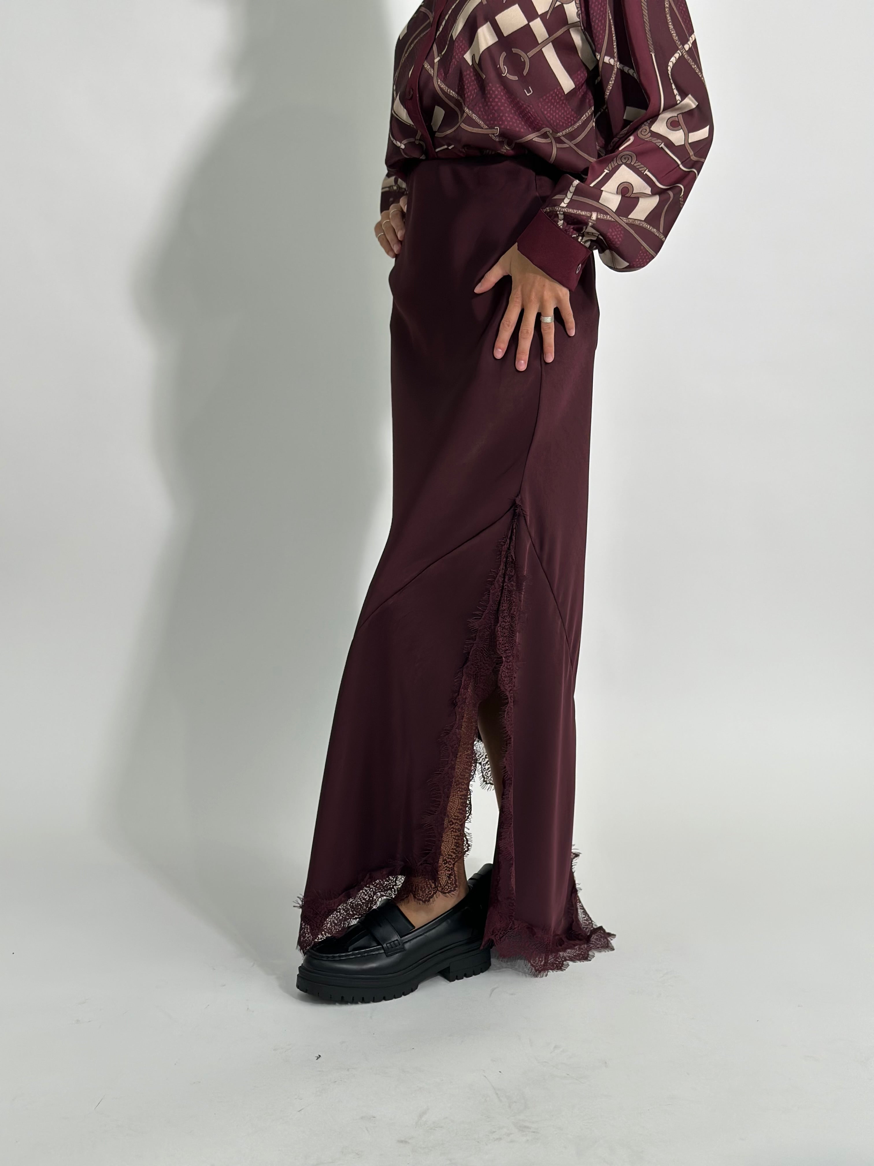 Gonna satin pizzo 19650 BURGUNDY