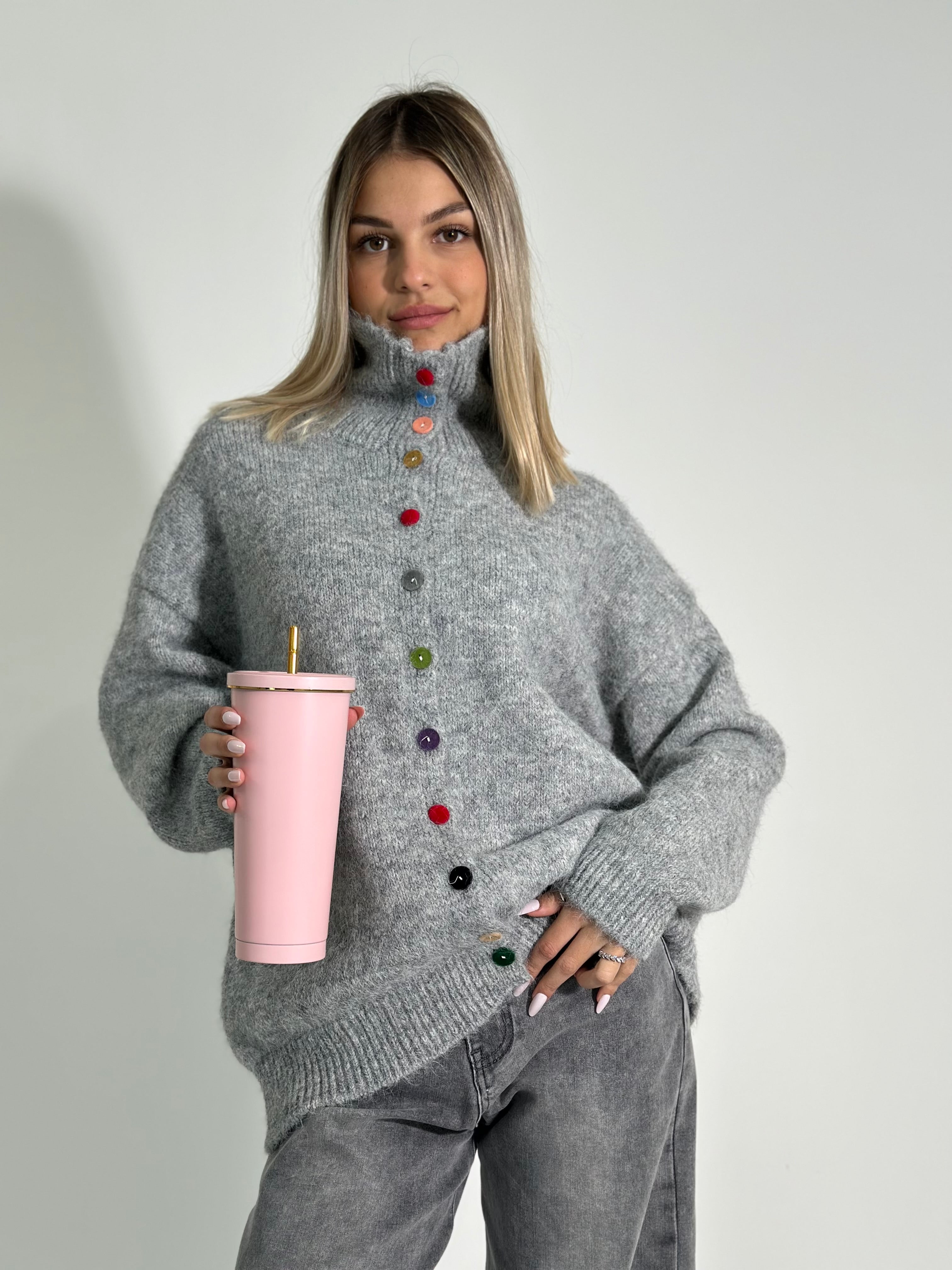 Maglia bottoni color W46790 GRIGIO