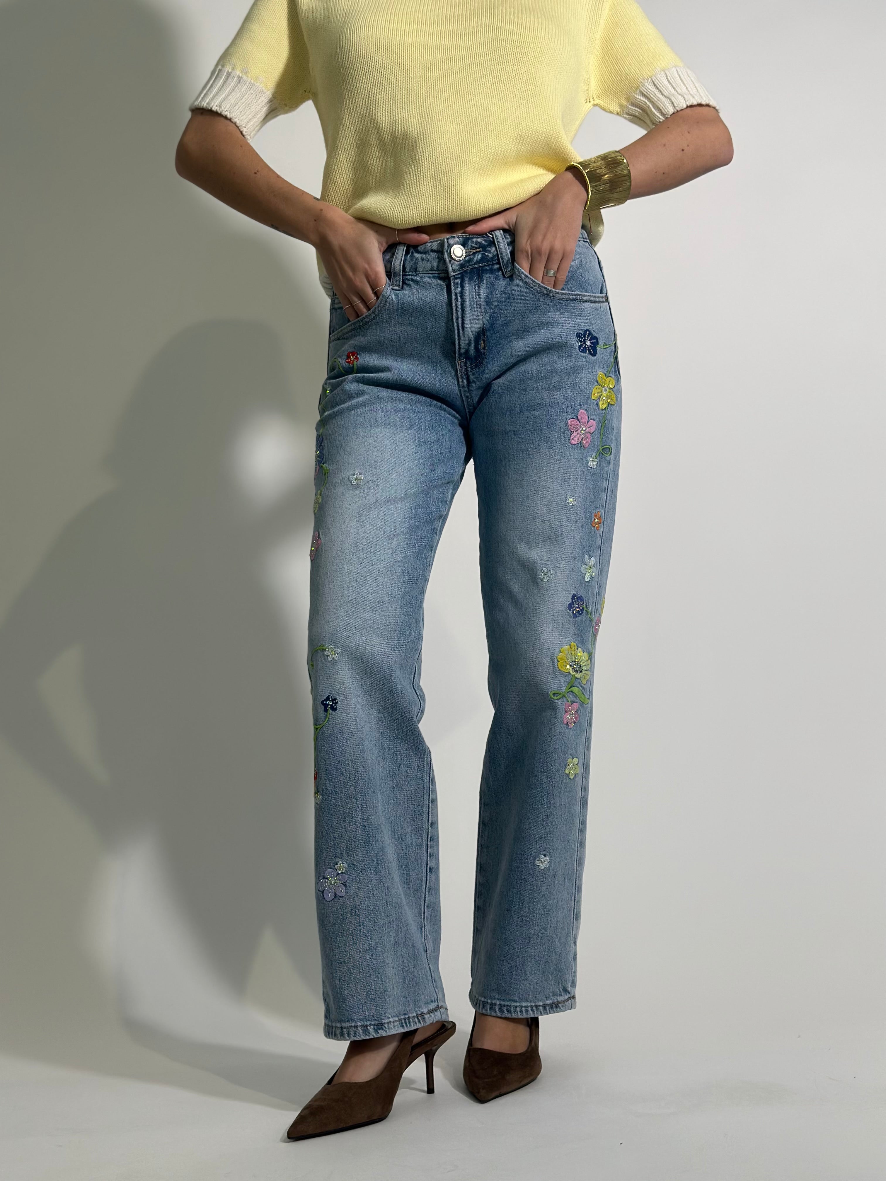 Jeans fiori ricamo 5396