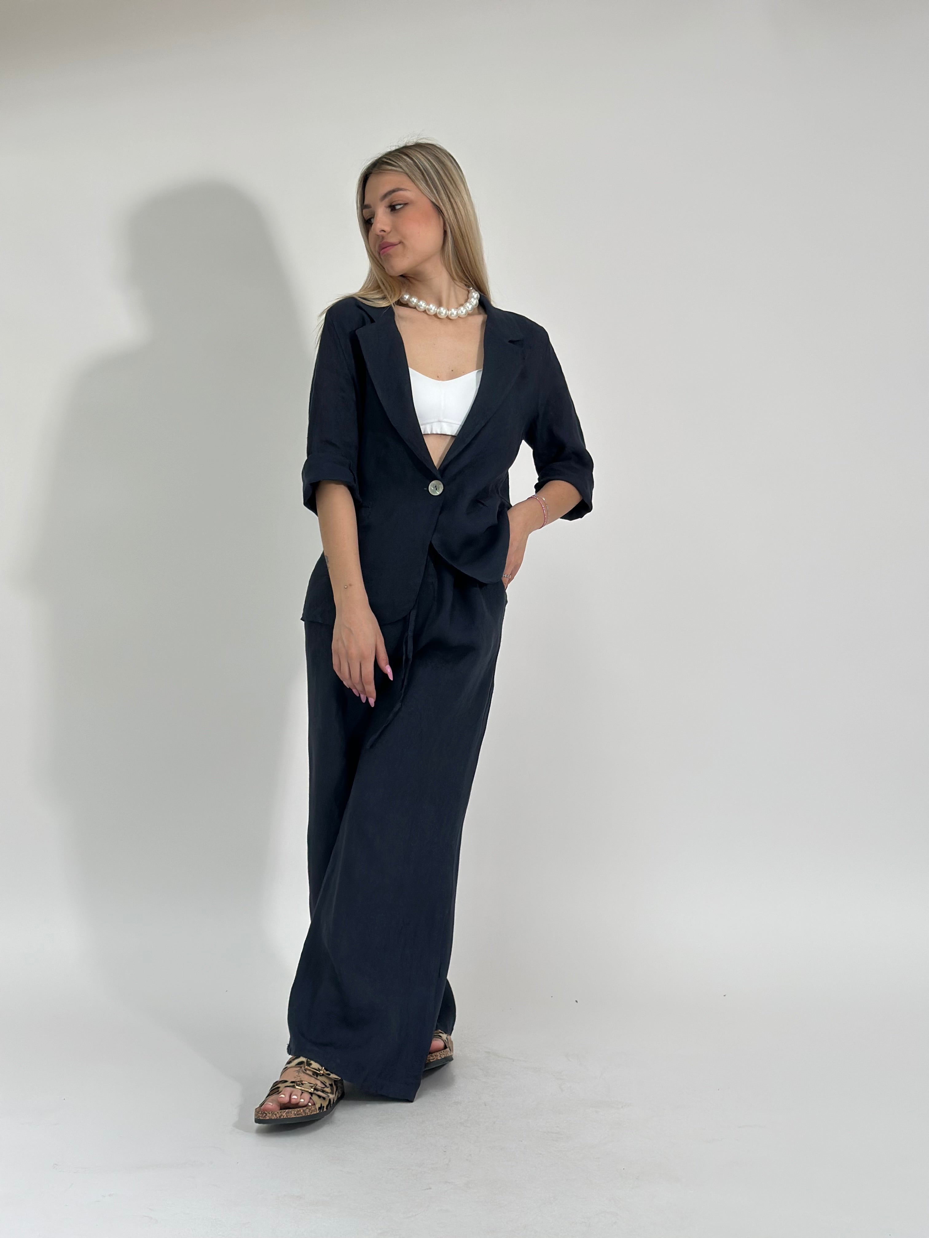 Pantalone lino 22967 BLU