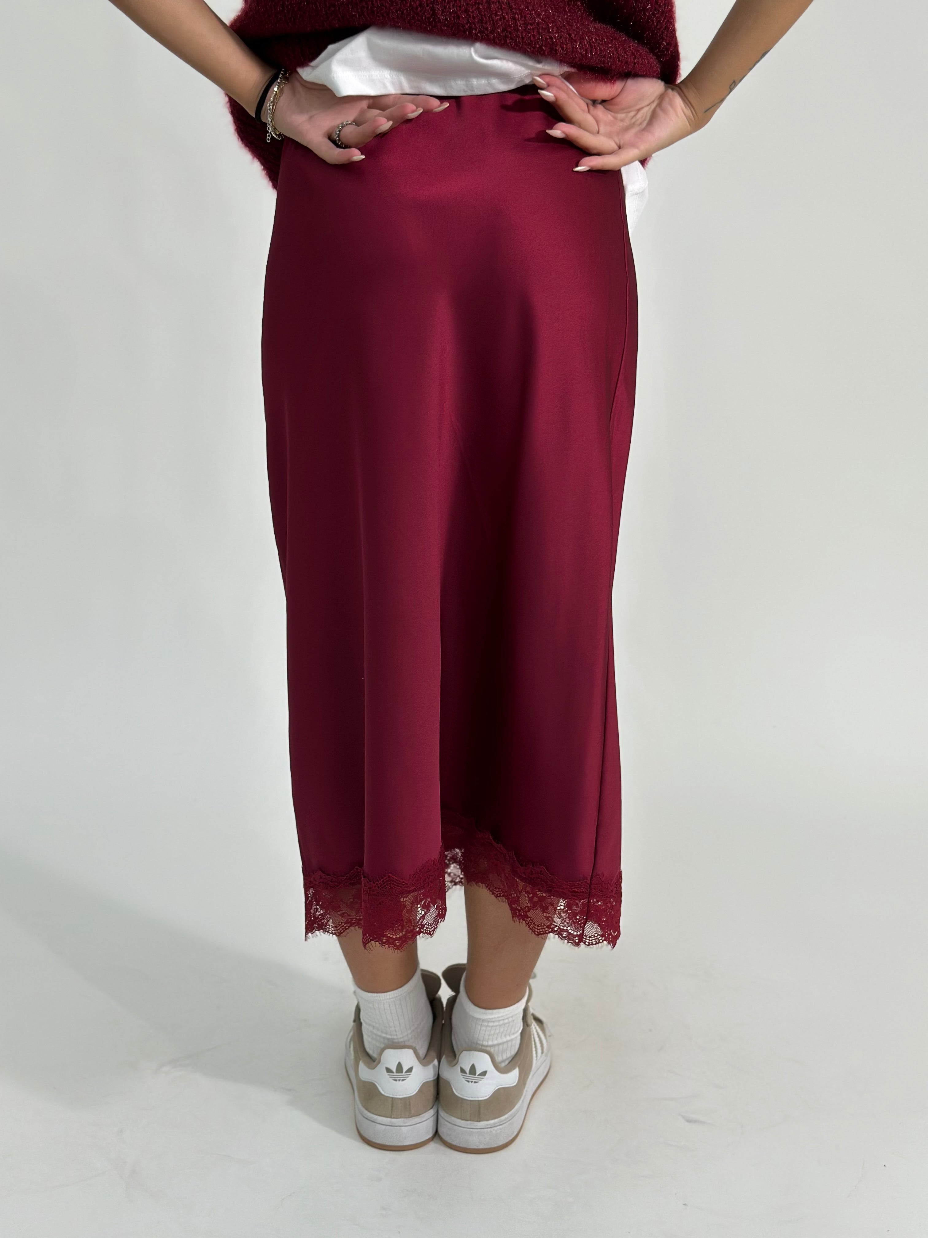 Gonna satin pizzo 2711 BURGUNDY