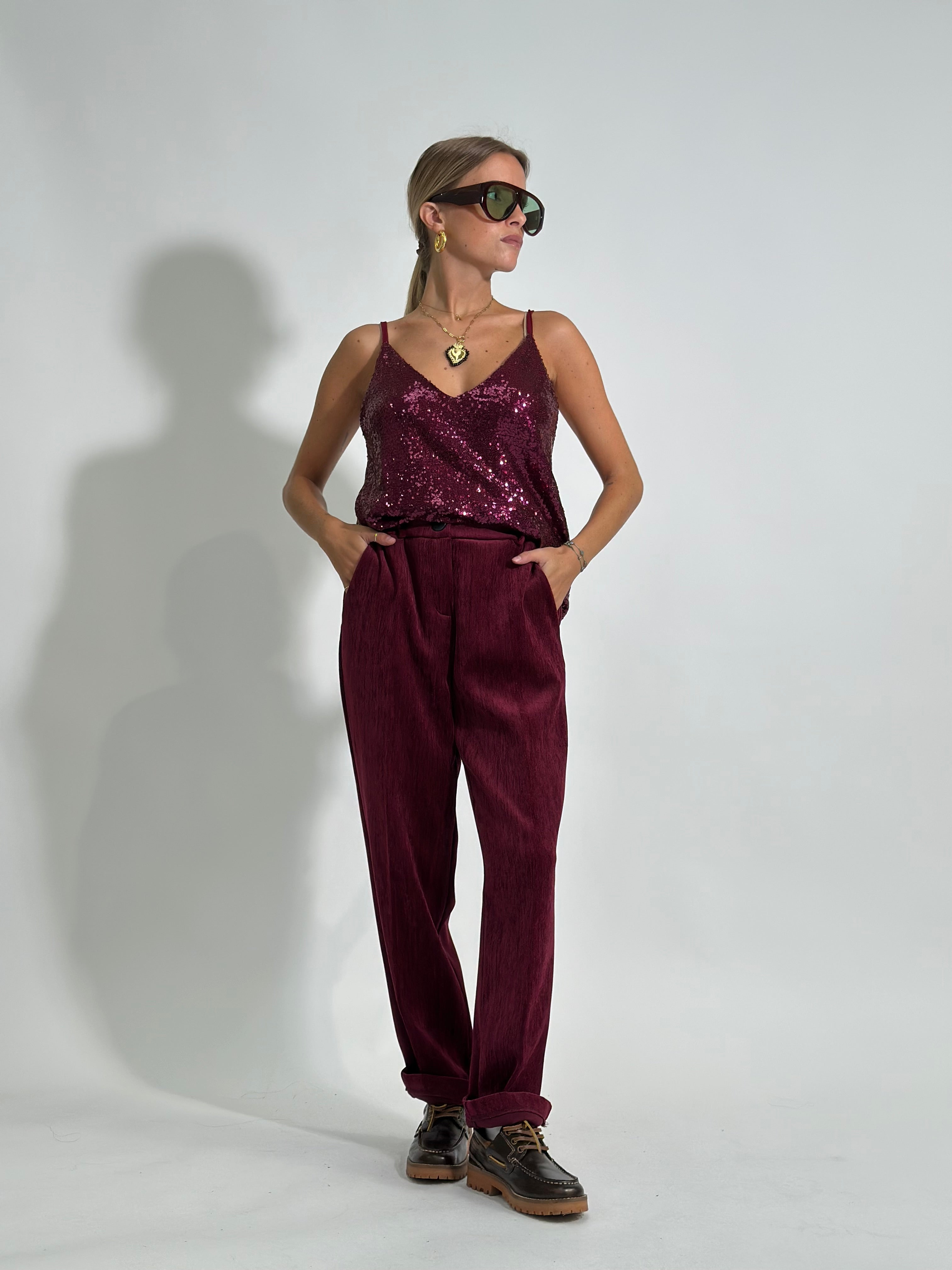 Pantalone velour 5188 BORDO'