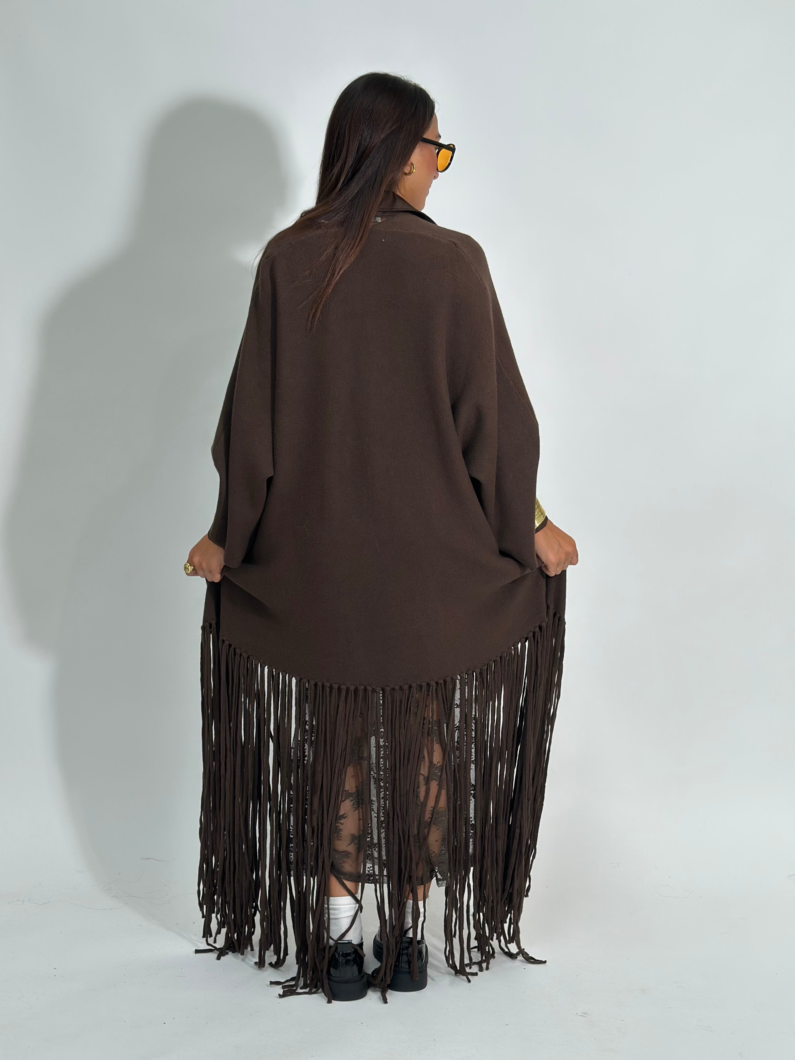 Cardigan lungo frange 90011 MARRONE