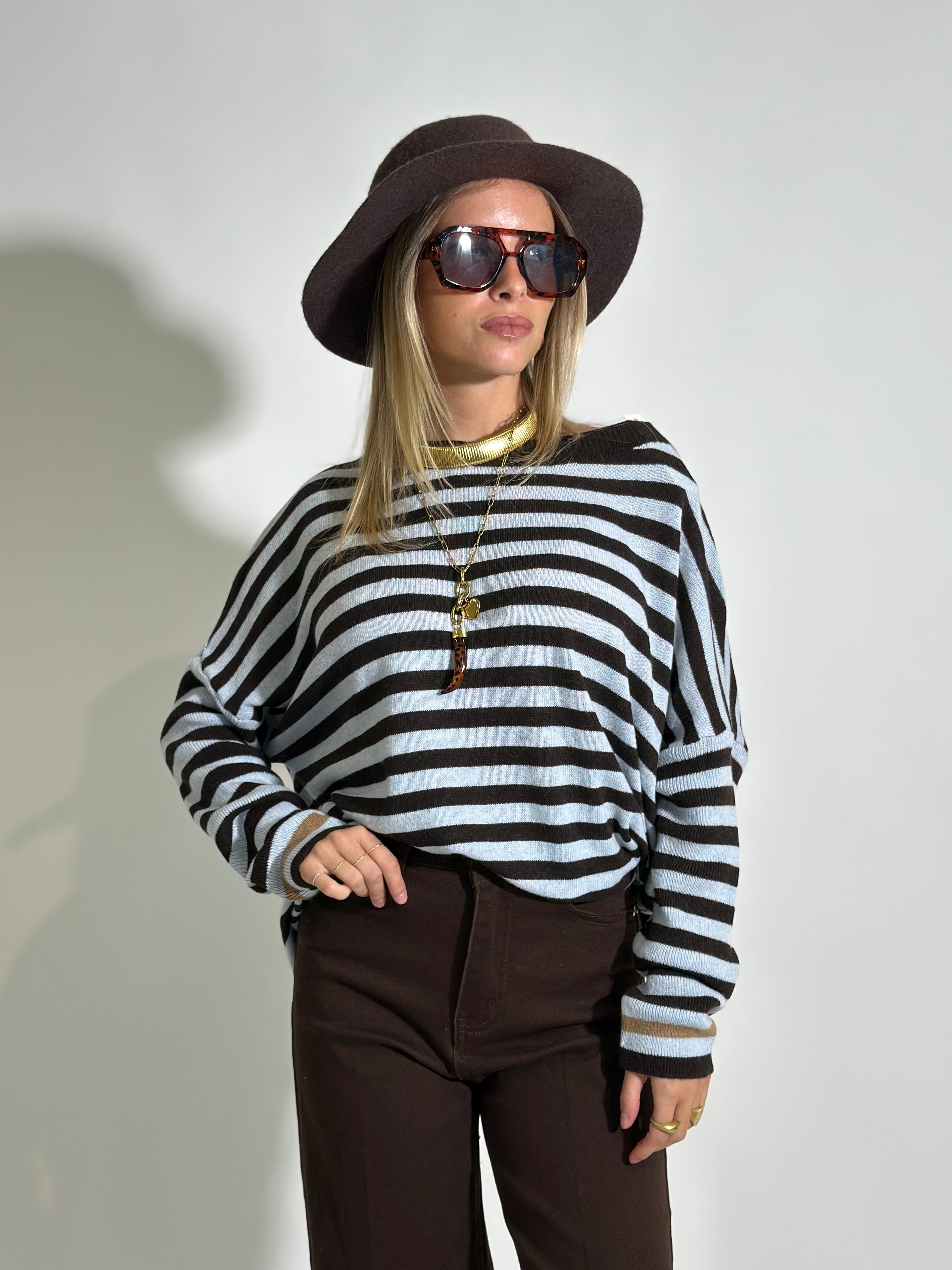 Maglia cashmere blend riga 10225 CIELO