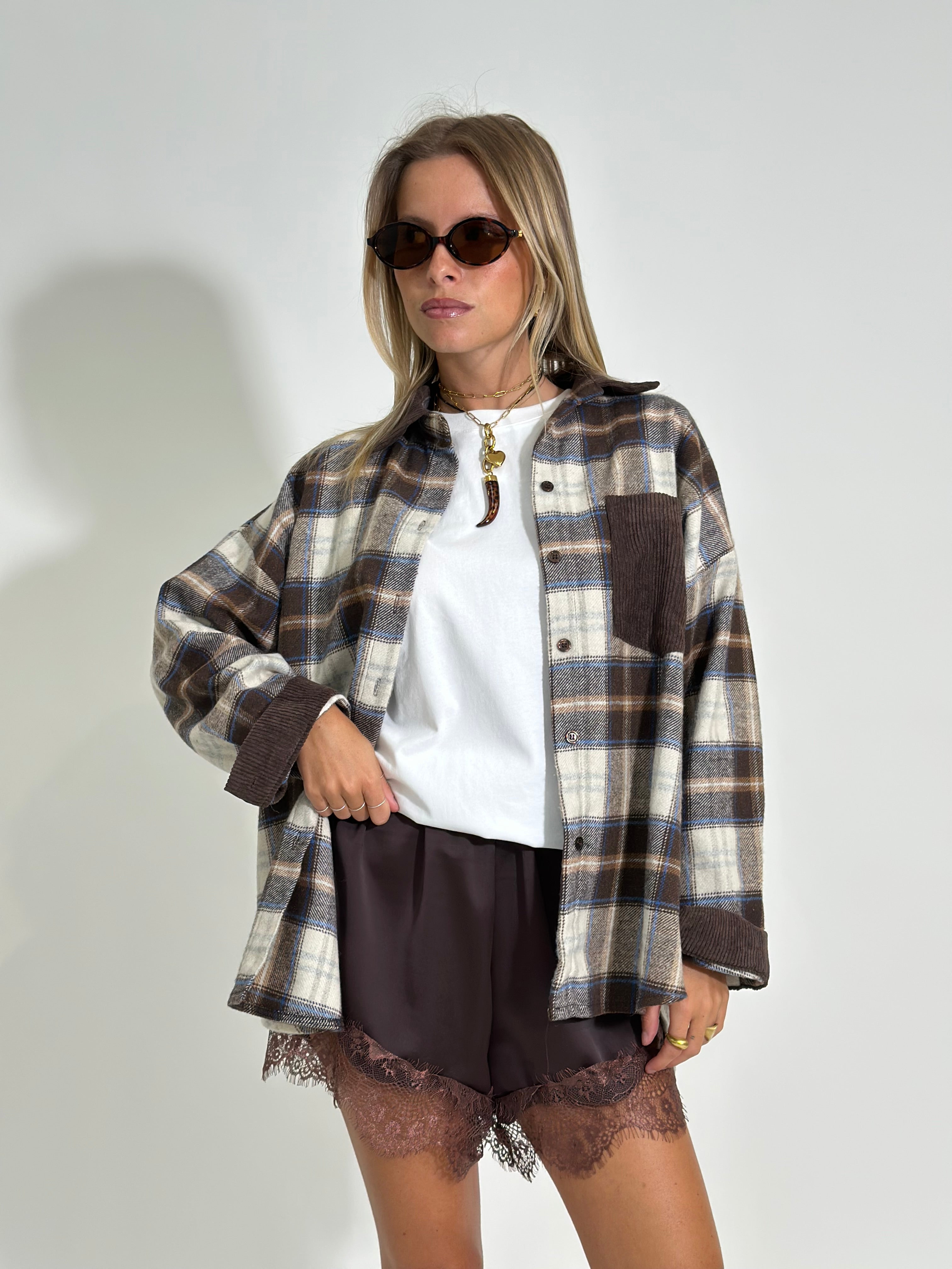 Camicia check velluto 25683 MORO